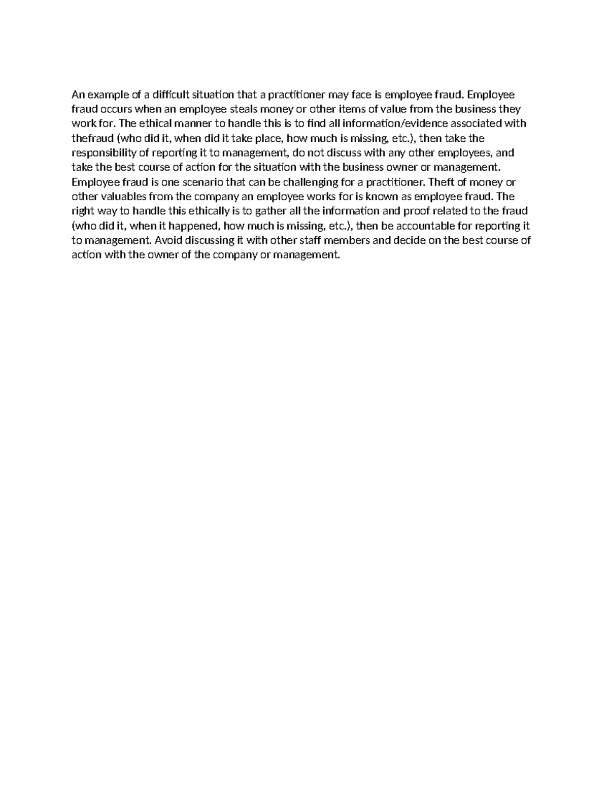 Courshero 2=3 - accounting - An example of a difficult situation that a ...