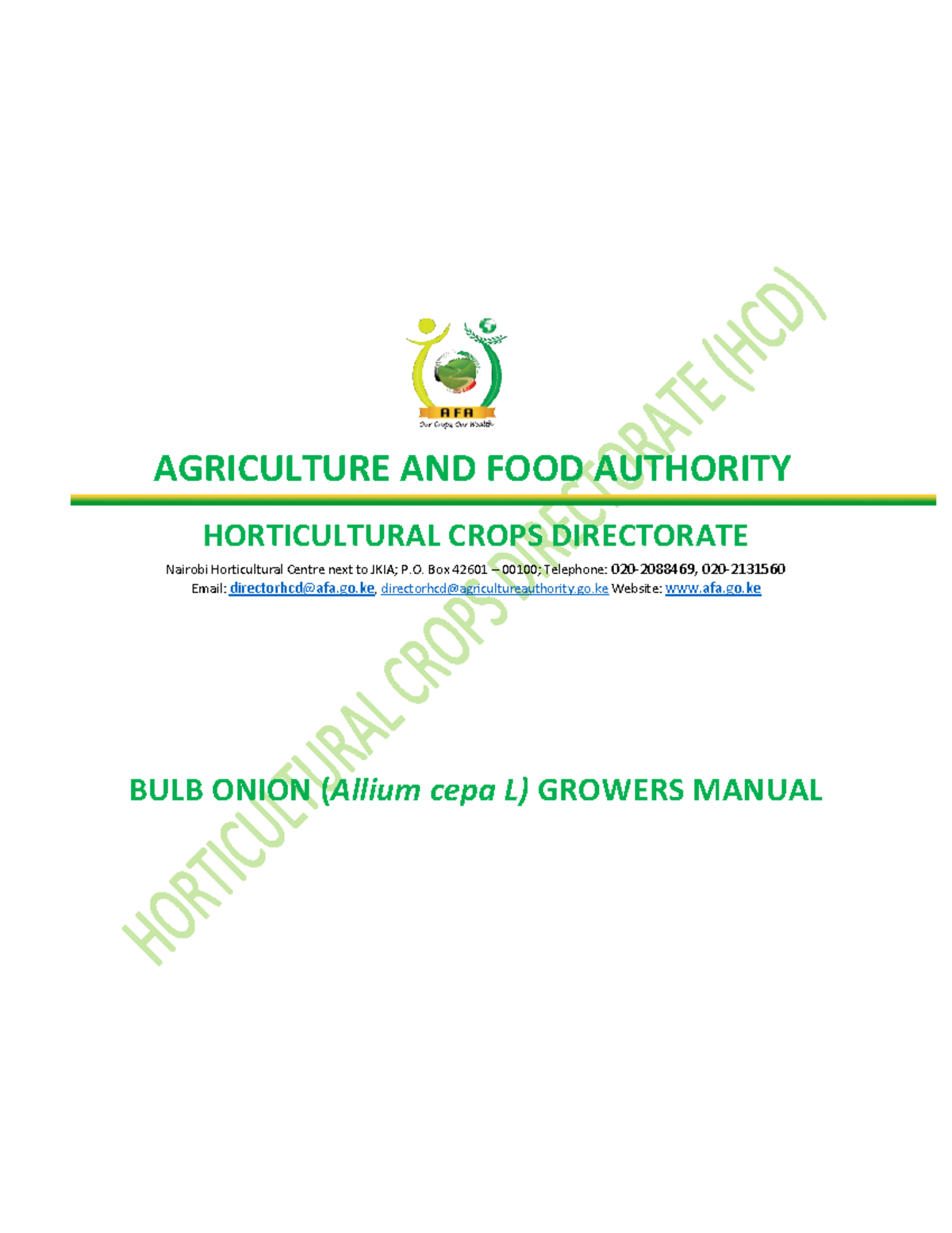 Onion Growers Manual HORTICULTURAL CROPS DIRECTORATE Nairobi