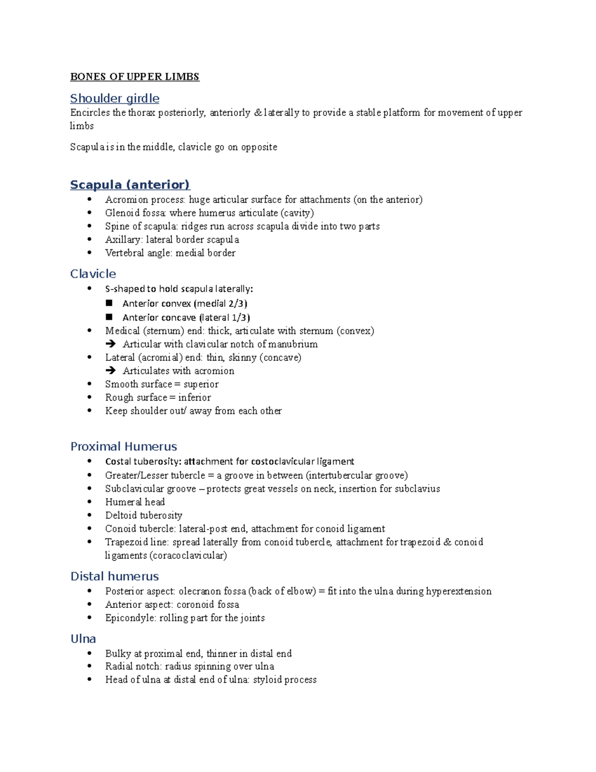 Bones of upper limbs - Lecture notes Unit 2 - BONES OF UPPER LIMBS ...