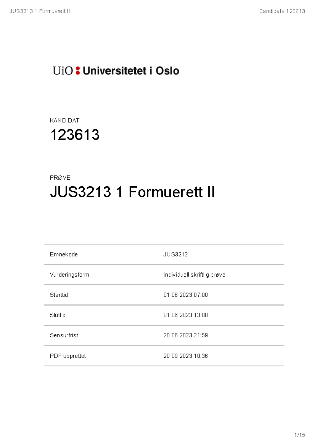 B-besvarelse Jus 3213 V23 - Emnekode JUS Vurderingsform Individuell ...