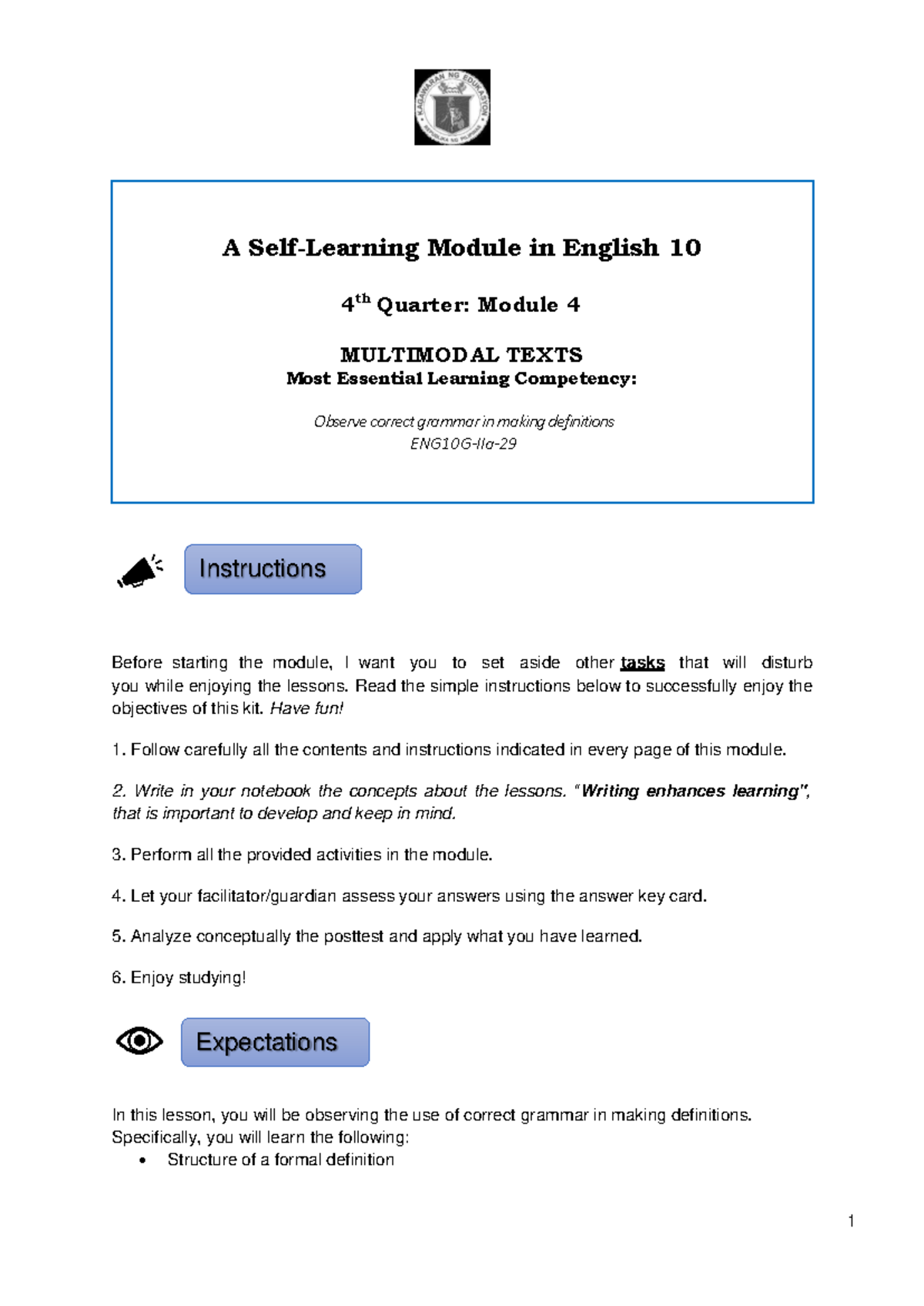 English 10 Q4 W4 - A Self-Learning Module In English 10 4 Th Quarter ...