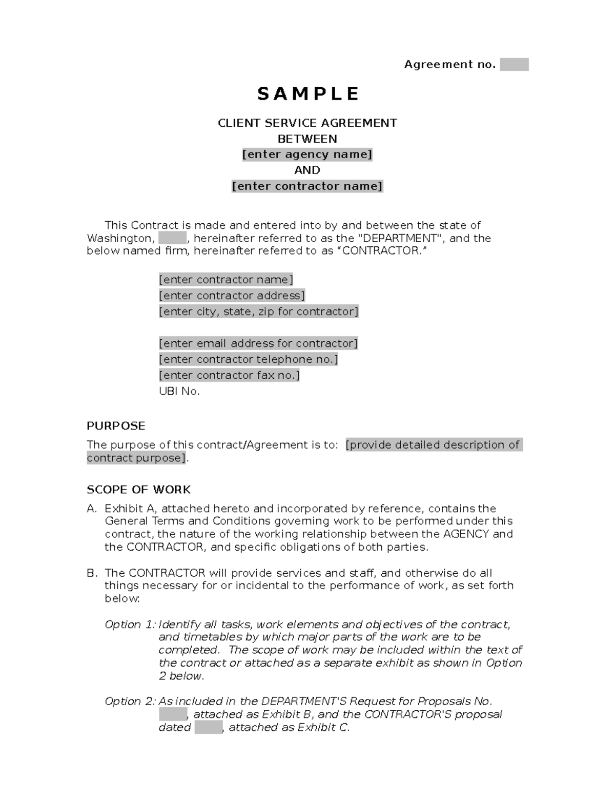 Service Agreement Template 02 - Agreement no. S A M P L E CLIENT ...