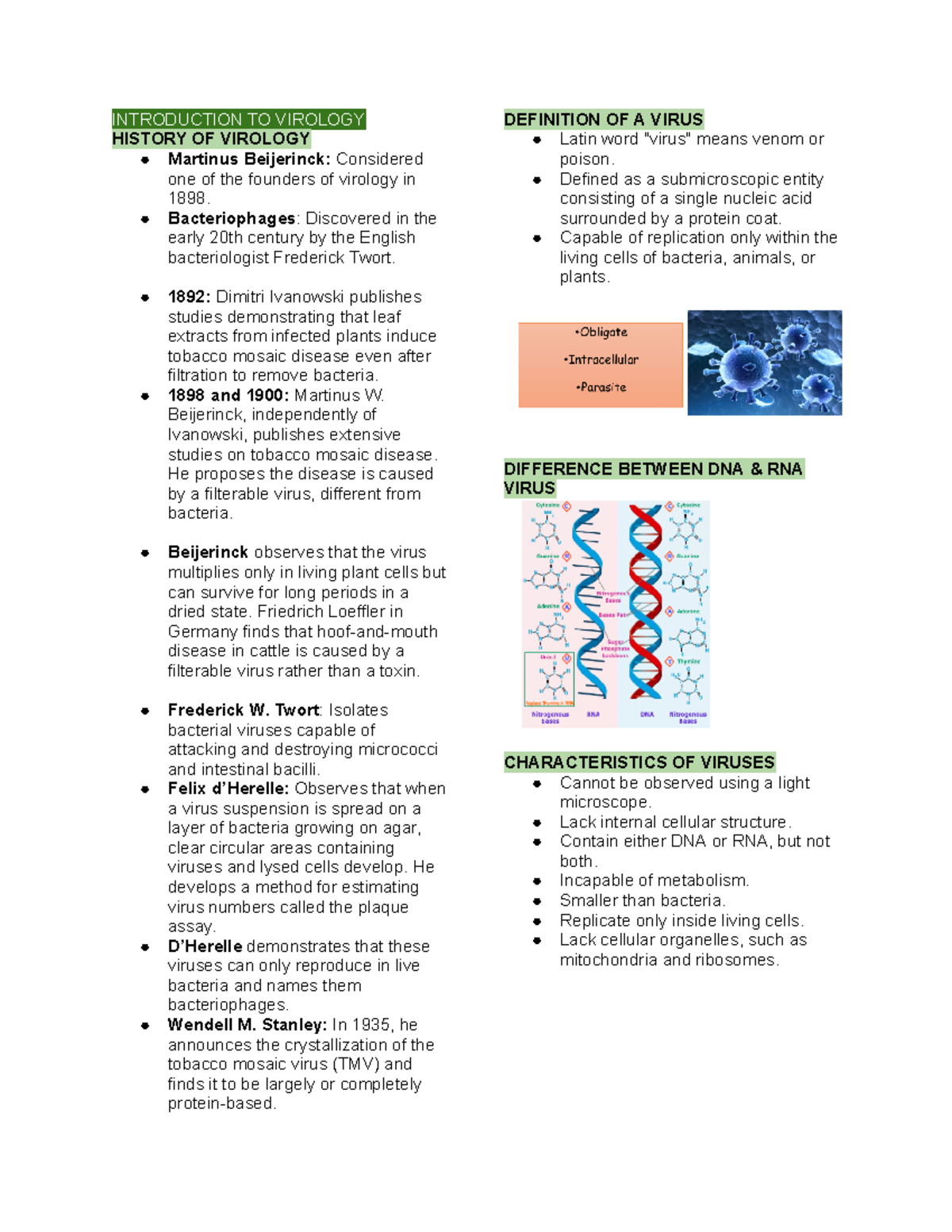 Introduction TO Virology - INTRODUCTION TO VIROLOGY HISTORY OF VIROLOGY ...