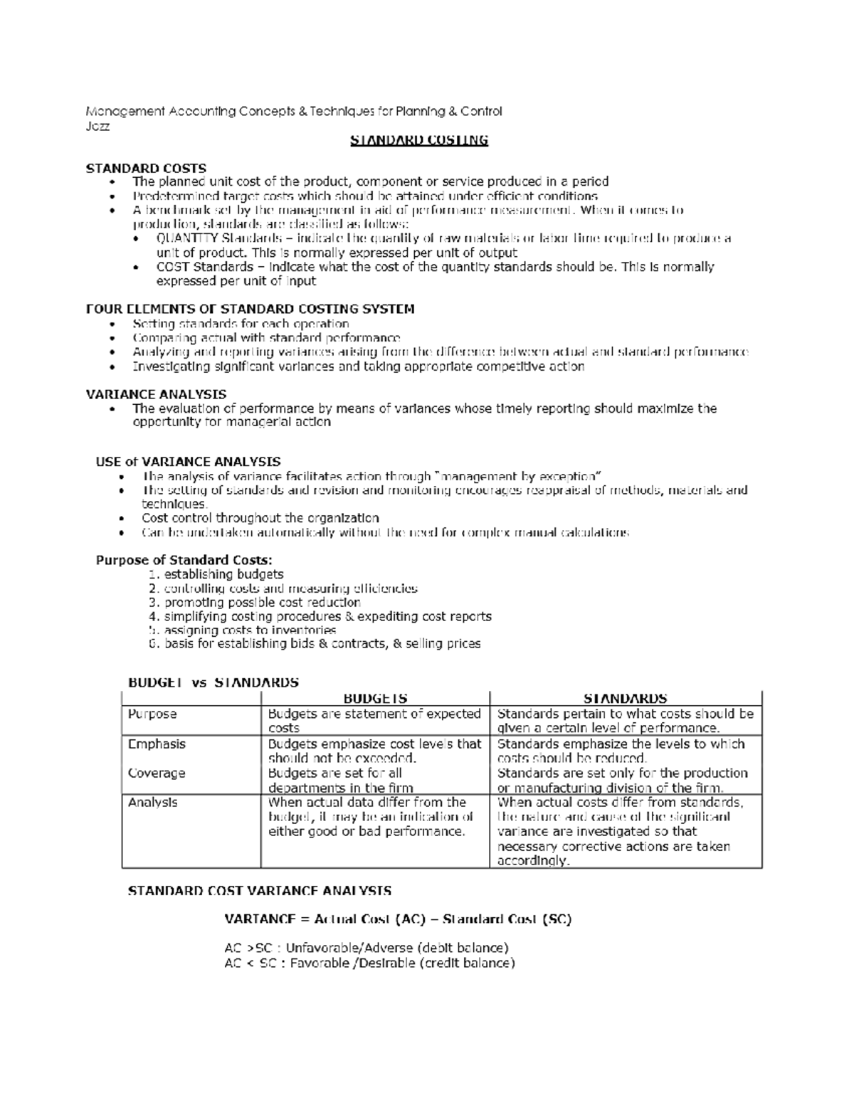 Standard Costing Formula Notes - BS Accountancy - Studocu