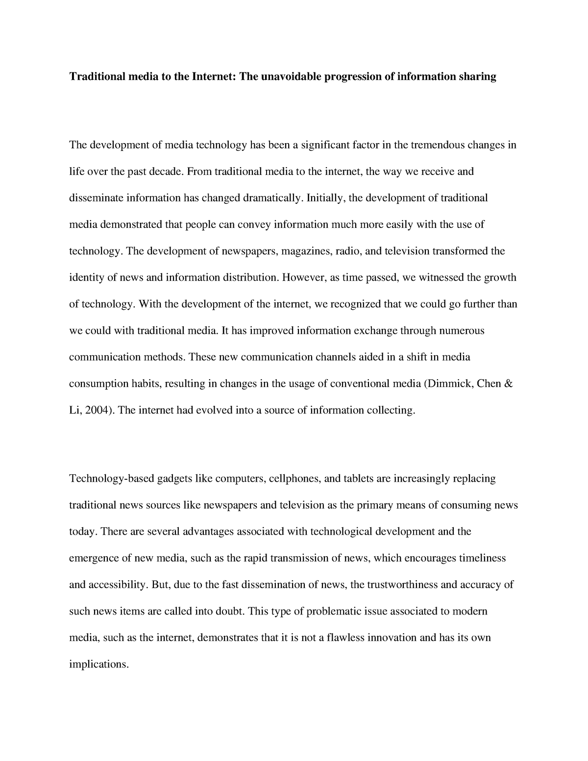 essay about traditional media