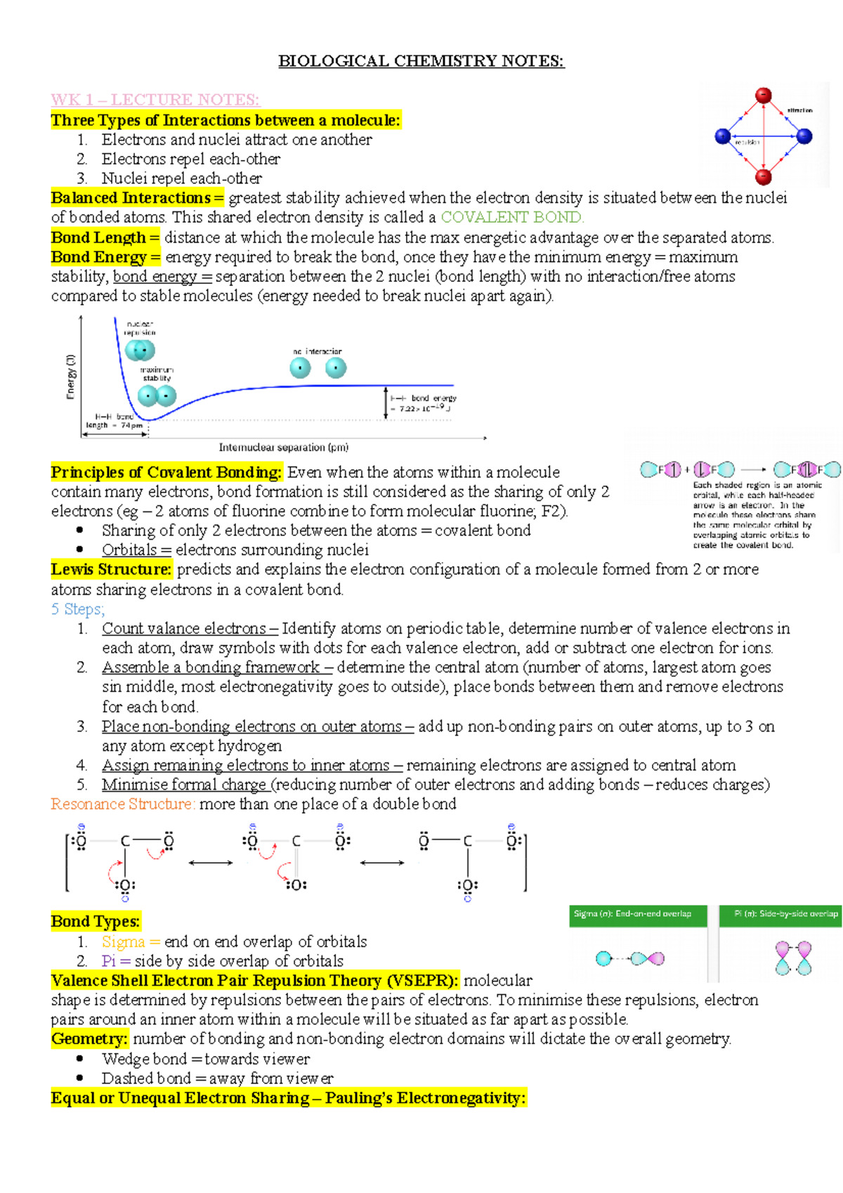 Chemistry Notes Copy - BIOLOGICAL CHEMISTRY NOTES: WK 1 – LECTURE NOTES ...