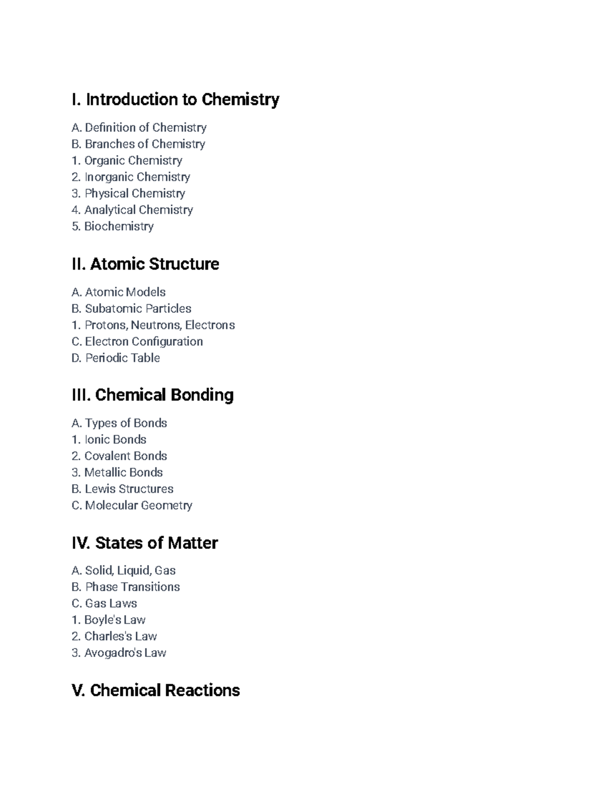 Intro to Chemistry - I. Introduction to Chemistry A. Definition of ...