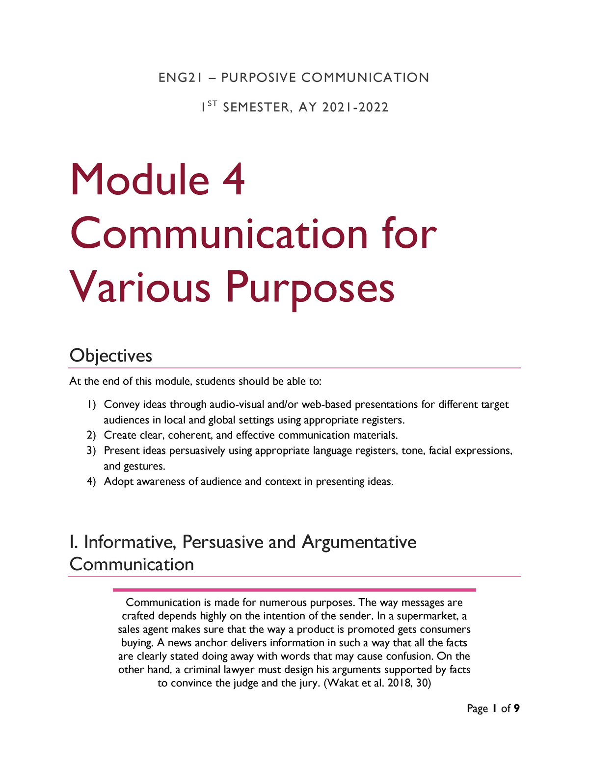 Eng21 Module 4 Module 4 Communication For Various Purposes - ENG21 ...