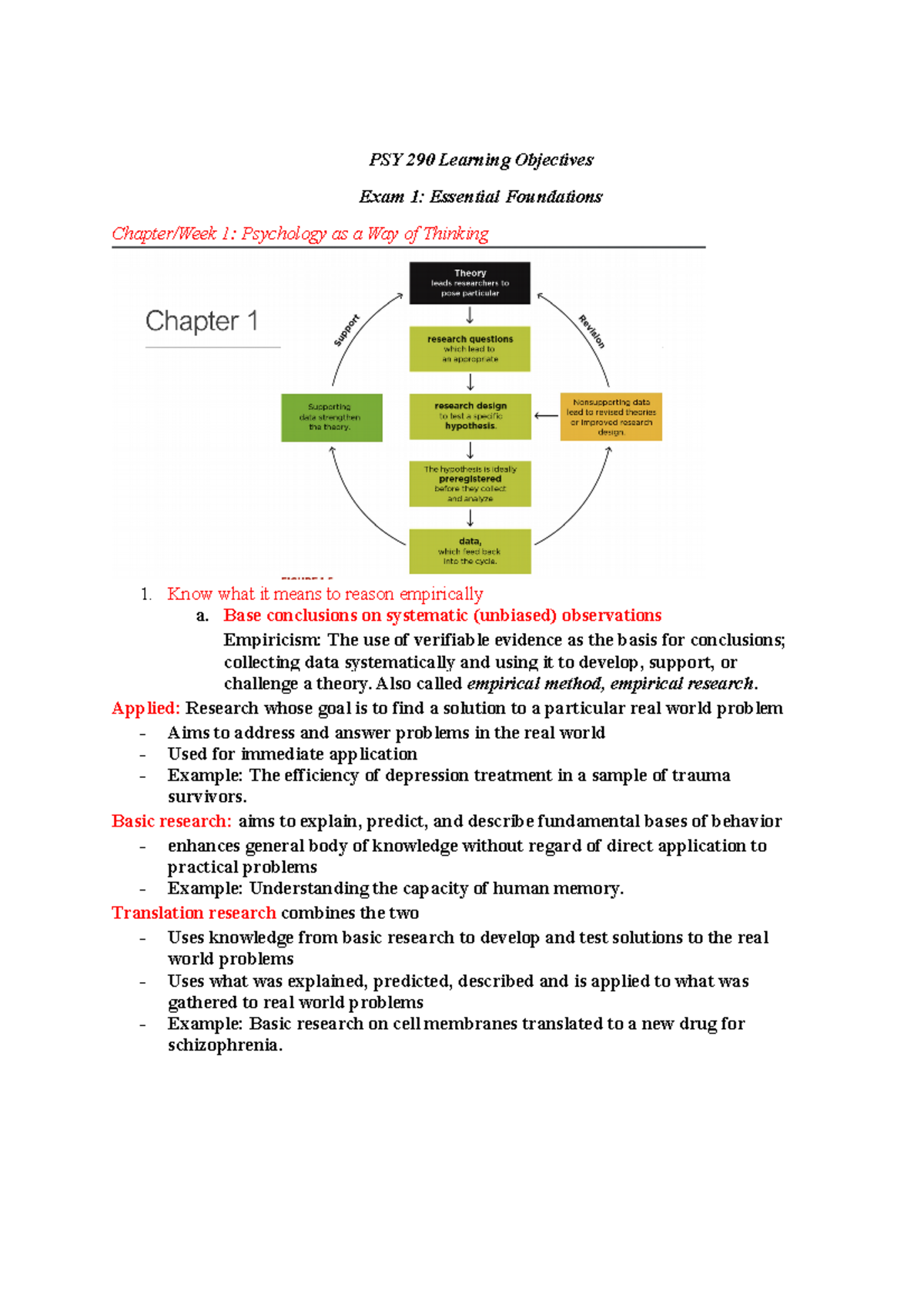 PSY 290 Study Guide #1 - PSY 290 Learning Objectives Exam 1: Essential ...