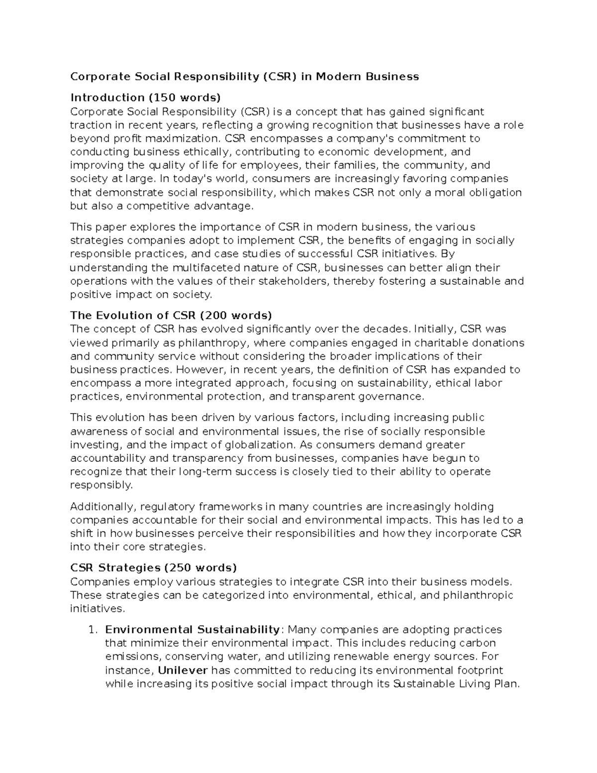 Corporate Social Responsibility - CSR encompasses a company's ...