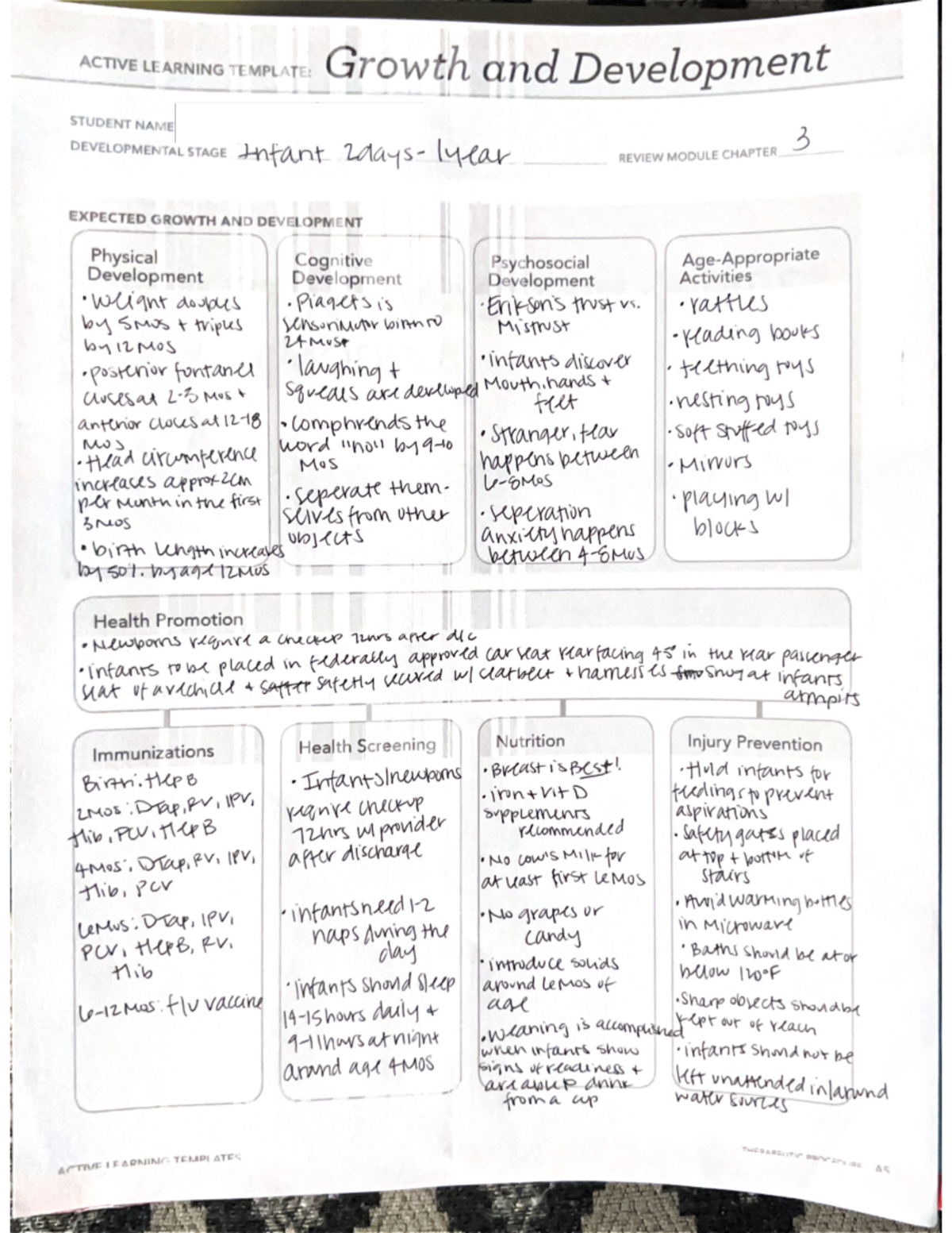 Growth and Development Infant-1yr - NSG 4432 - Studocu
