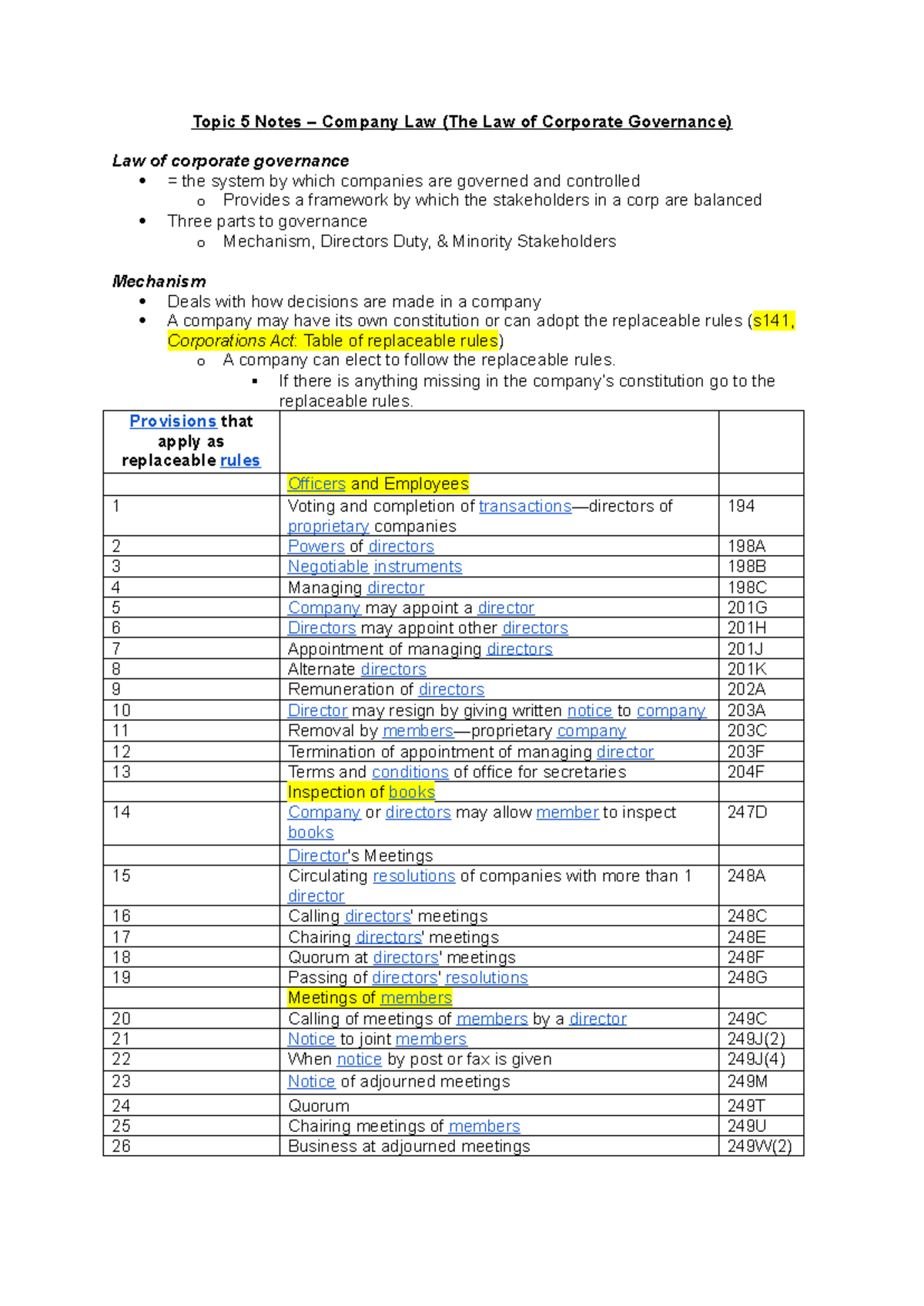 Topic 5 Notes - The law of corporate governance - Topic 5 Notes ...