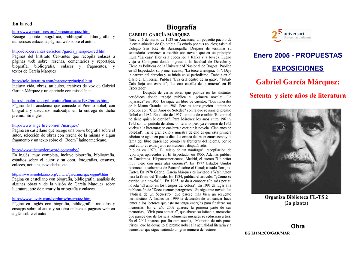 Gabriel Garcia Marquez Biografia Historia En La Red Escritoresgarciamarquezhtm Recoge Apunte 2479