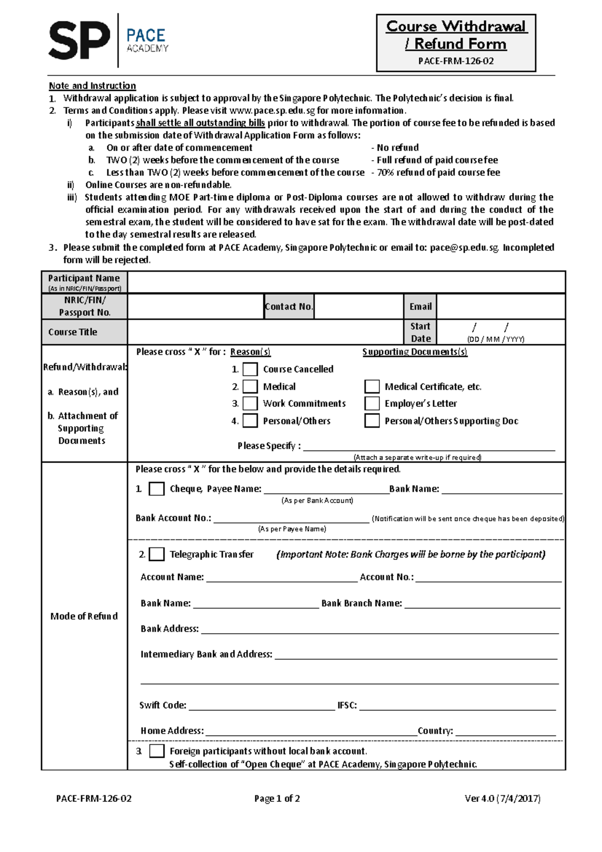 126 pace frm 126 02 course withdrawal refund form ver4 0 ...