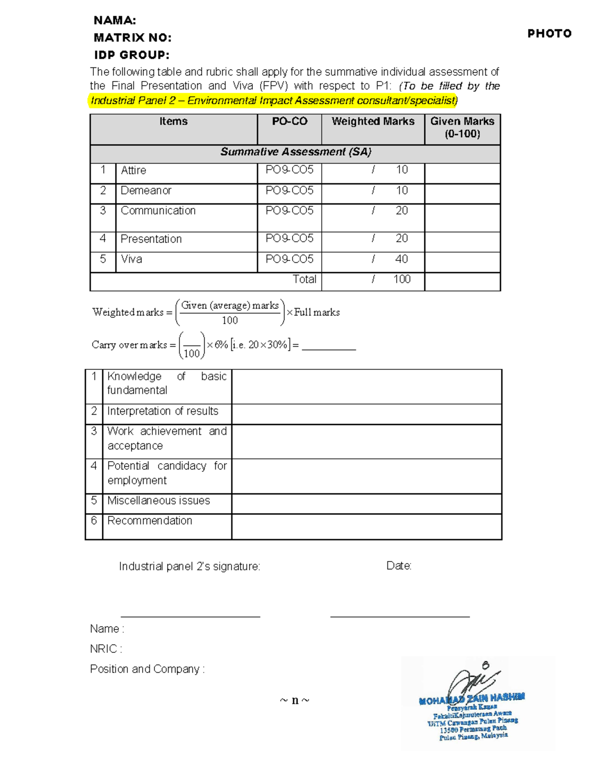 EIA rubric presentation - ~ n ~ The following table and rubric shall ...