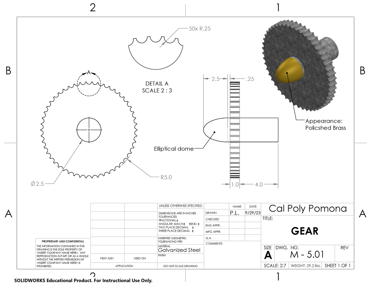 Week 5 Classwork Gear - yes - 2. MFG APPR. SHEET 1 OF 1 2 1 A B A DRAWN ...