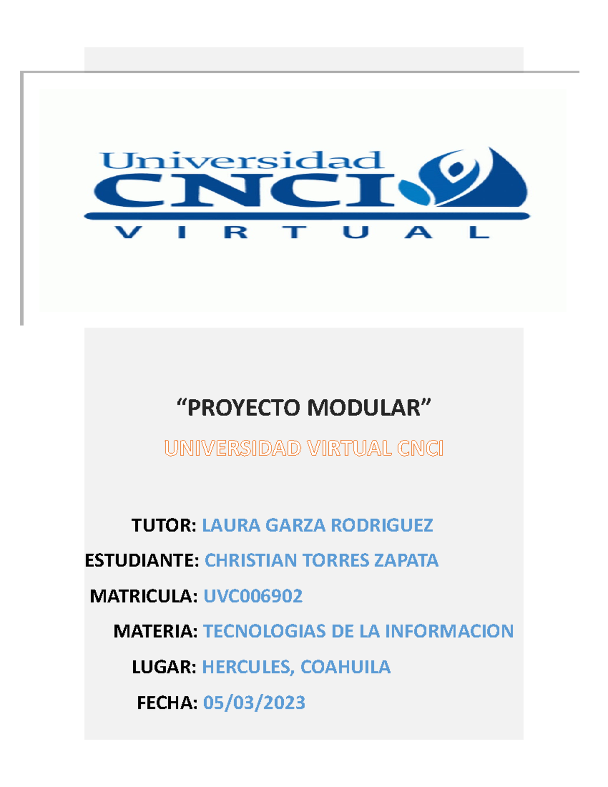 Proyecto Modular - Tecnologias De La Informacion - “PROYECTO MODULAR ...