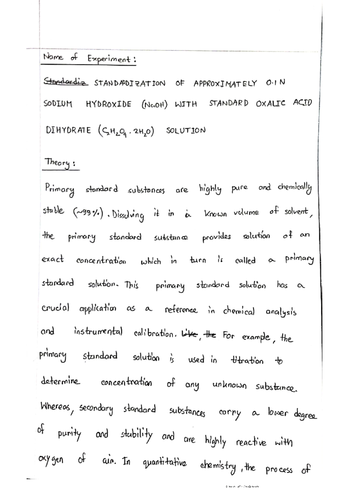 Exp 01 (Chem 102) - Standardization of approximately 0.1N Sodium ...