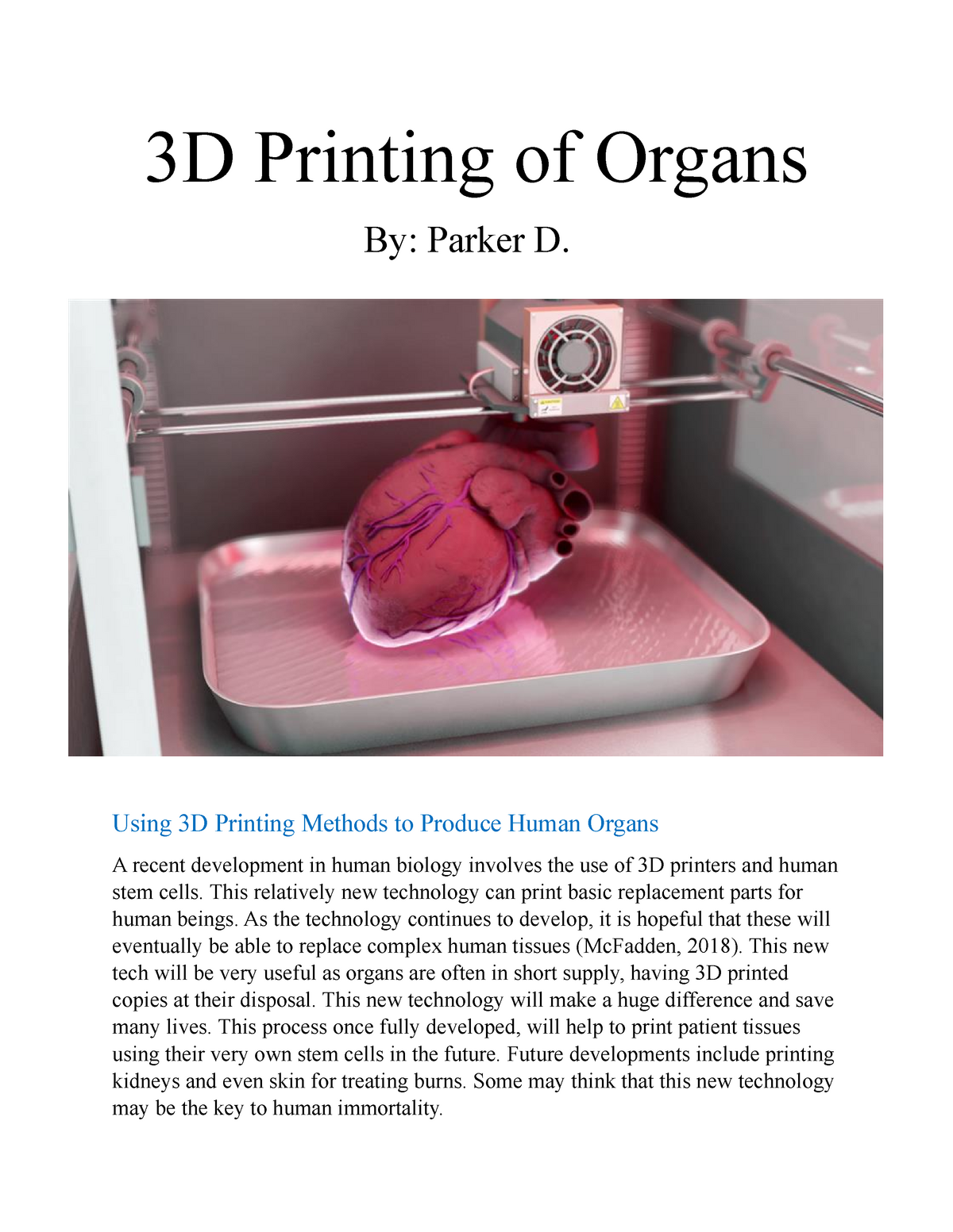 3d printing organs research paper