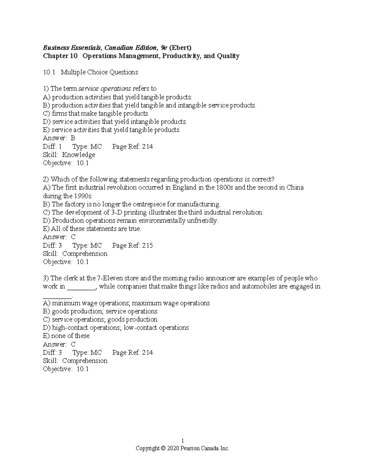 Chapter 10 BUSI 1110 FINAL EXAM ANSWER KEY - Business Essentials ...