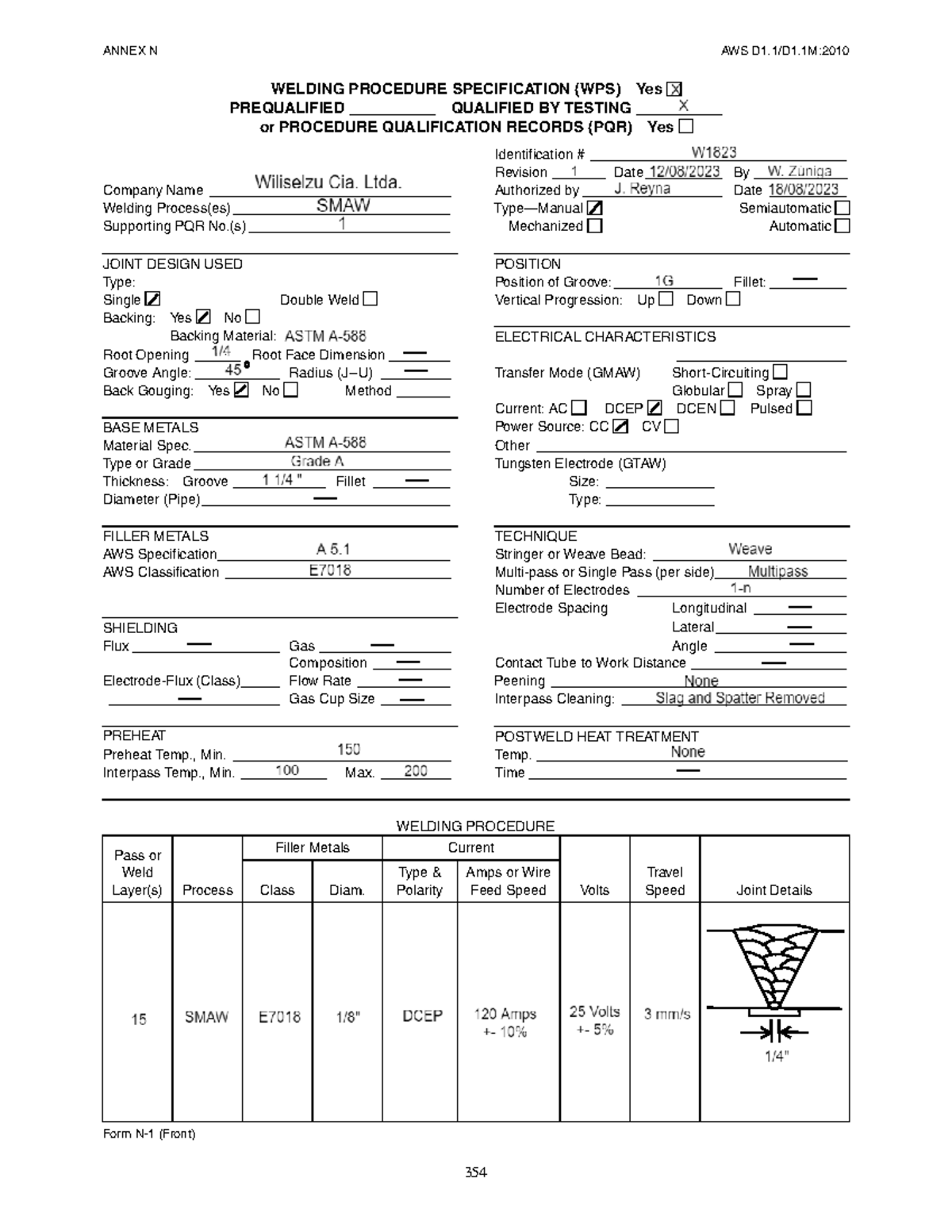 AWS WPS - WPS - ANNEX N AWS D1.1/D1: 354 WELDING PROCEDURE ...