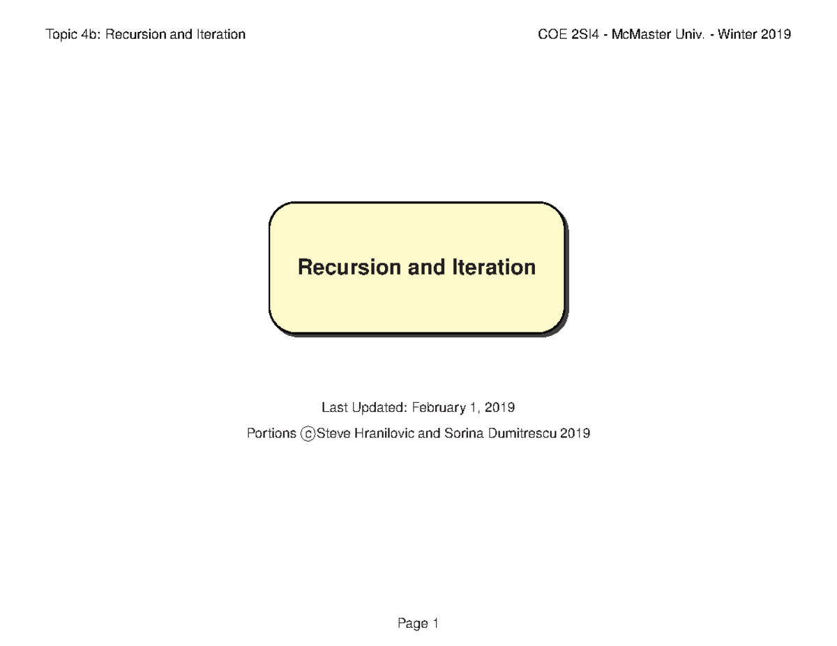 Topic 4b recursion and iteration recursion and iteration last