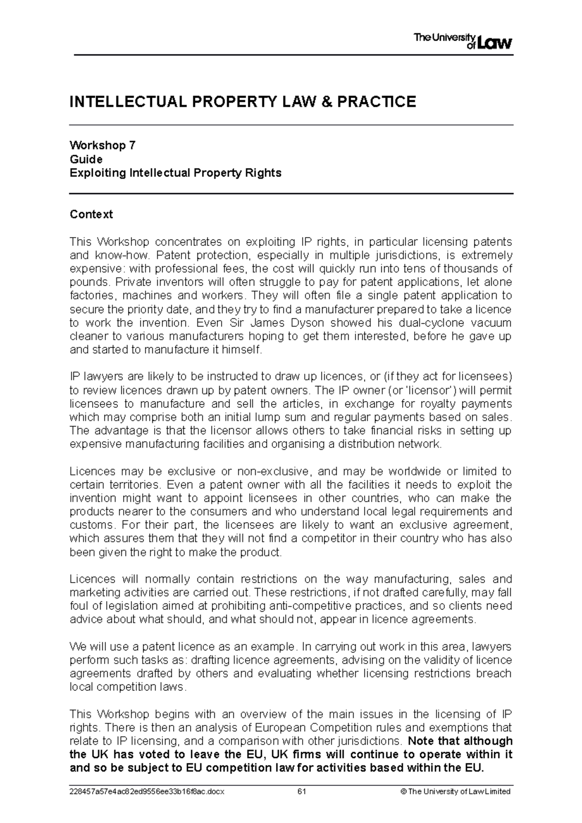 1920 ip ws07 ce01 guide - INTELLECTUAL PROPERTY LAW & PRACTICE Workshop ...
