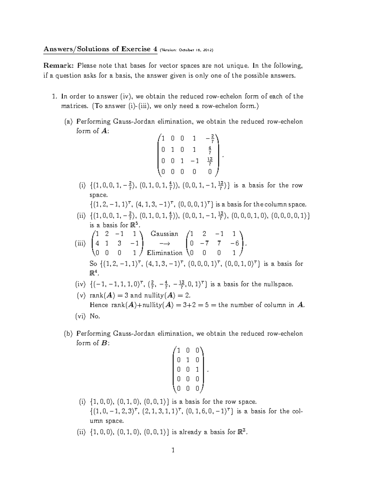 Exercise 4Ans - Slide file pdf bài học môn Đại số tuyến tính trường đại ...