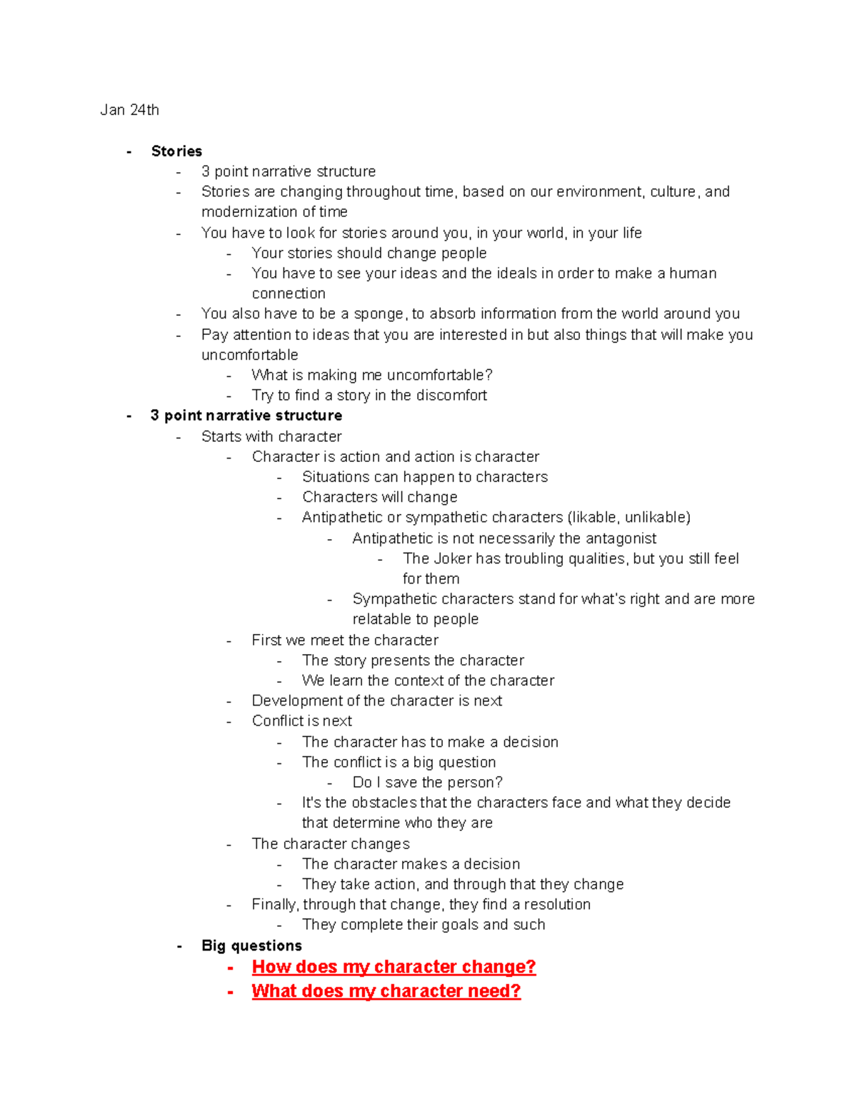 Filmmaking 1 notes - Jan 24th Stories 3 point narrative structure ...