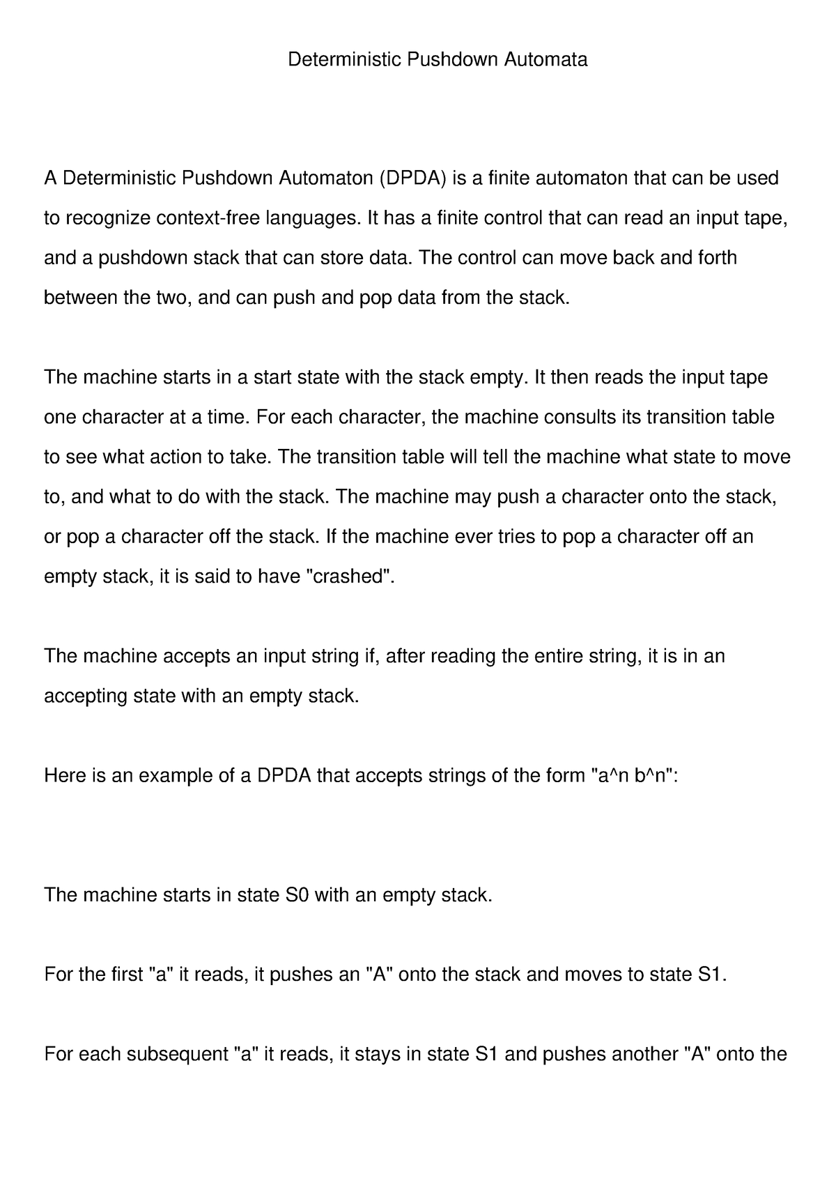 Deterministic Pushdown Automata - It Has A Finite Control That Can Read ...