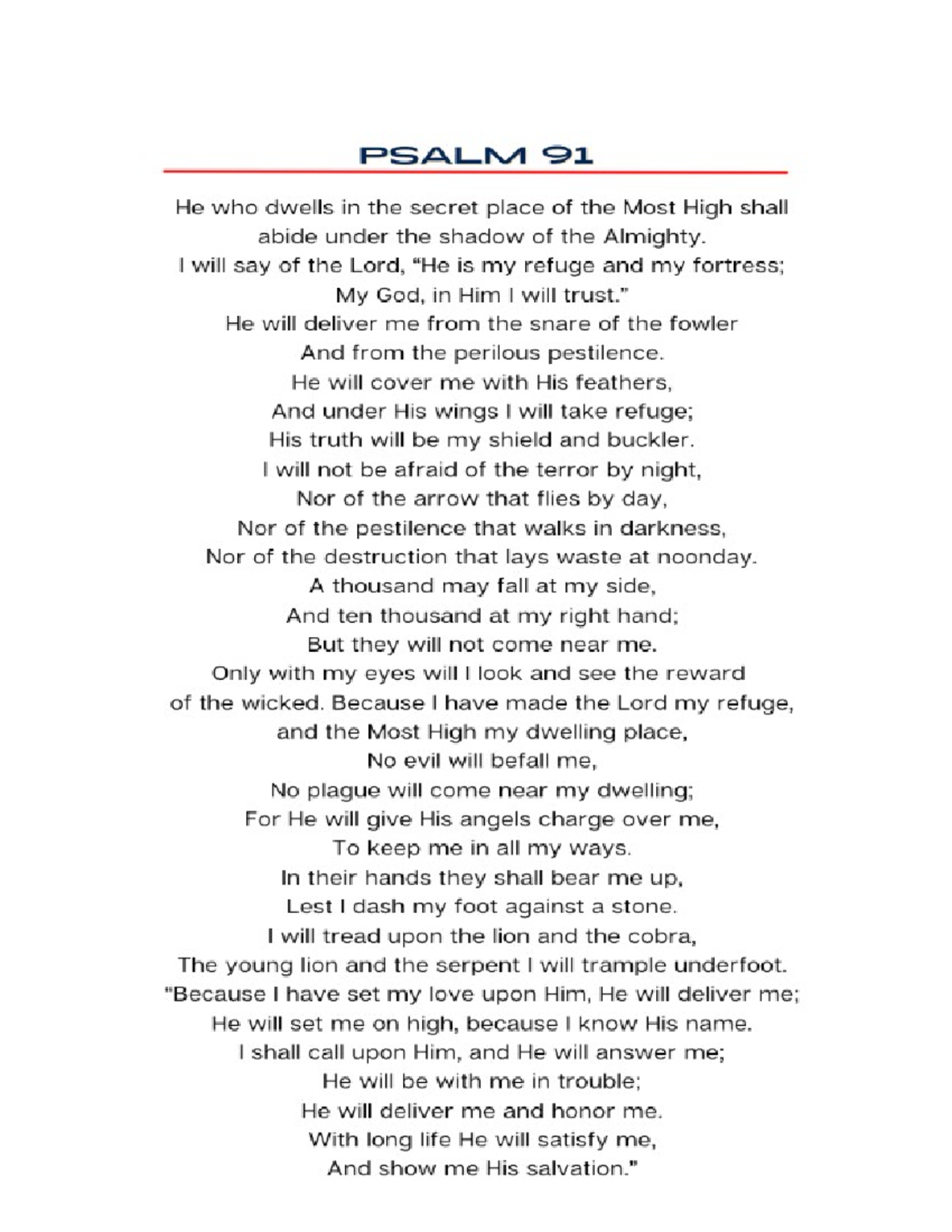 Psalm 91 - Prayer for protection - BSED-English Grammar - Studocu