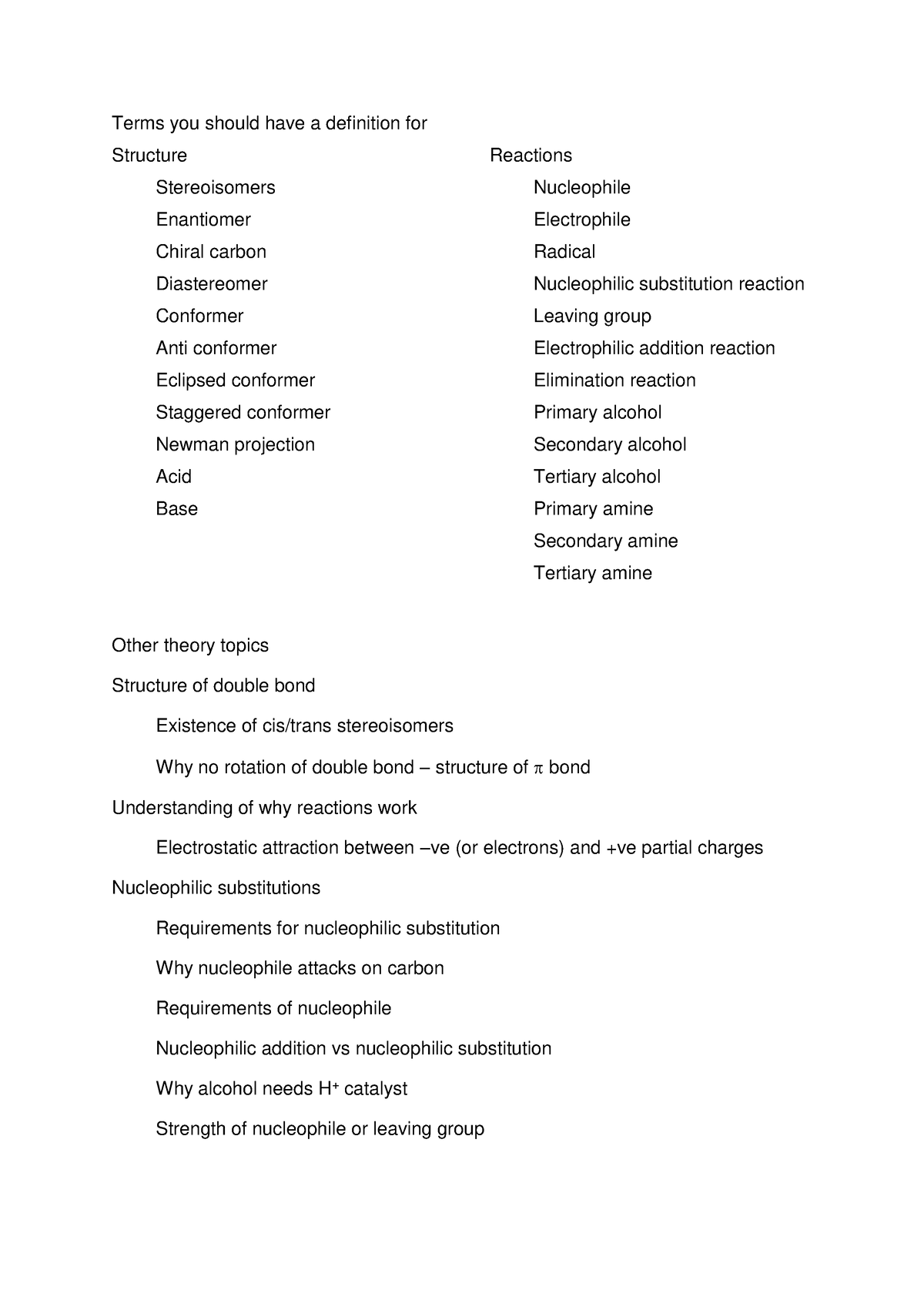 Organic study guide - notes - Terms you should have a definition for ...