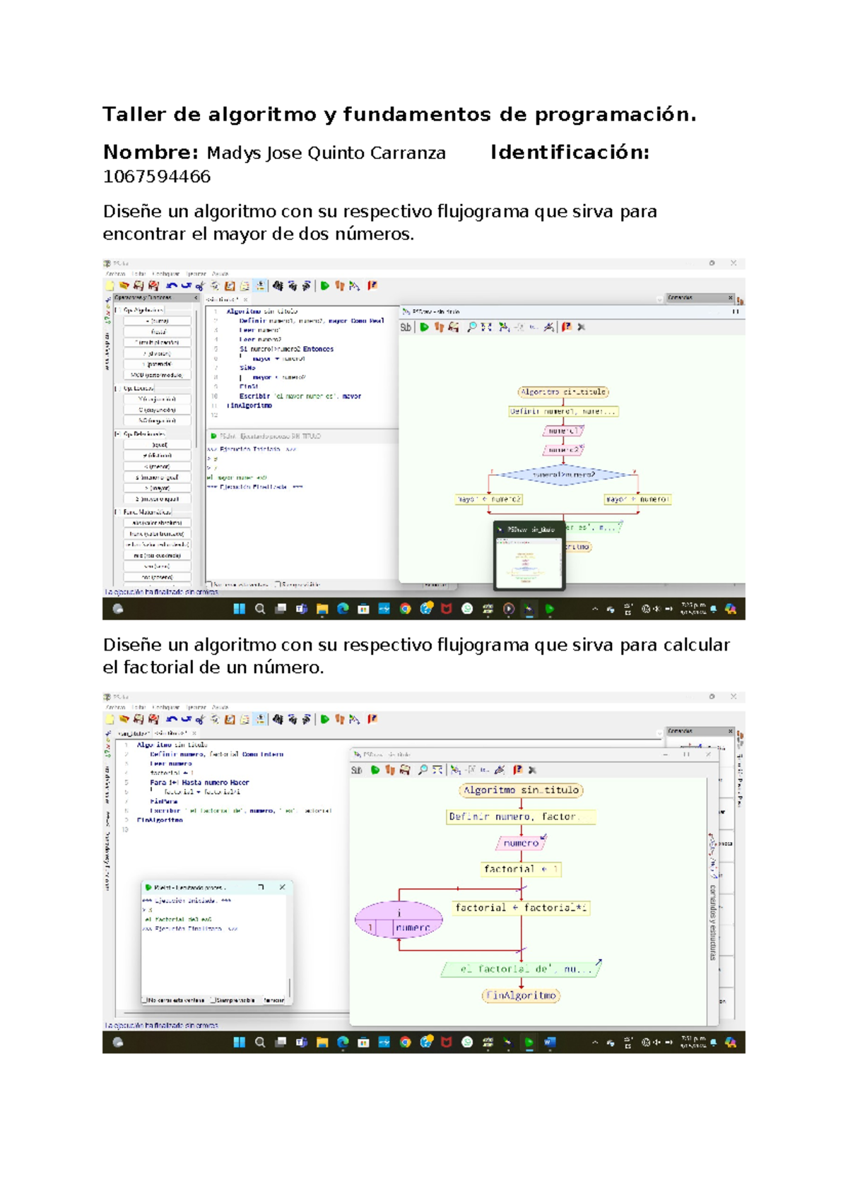 Algoritmo madys 123 (1) listo - Taller de algoritmo y fundamentos de ...