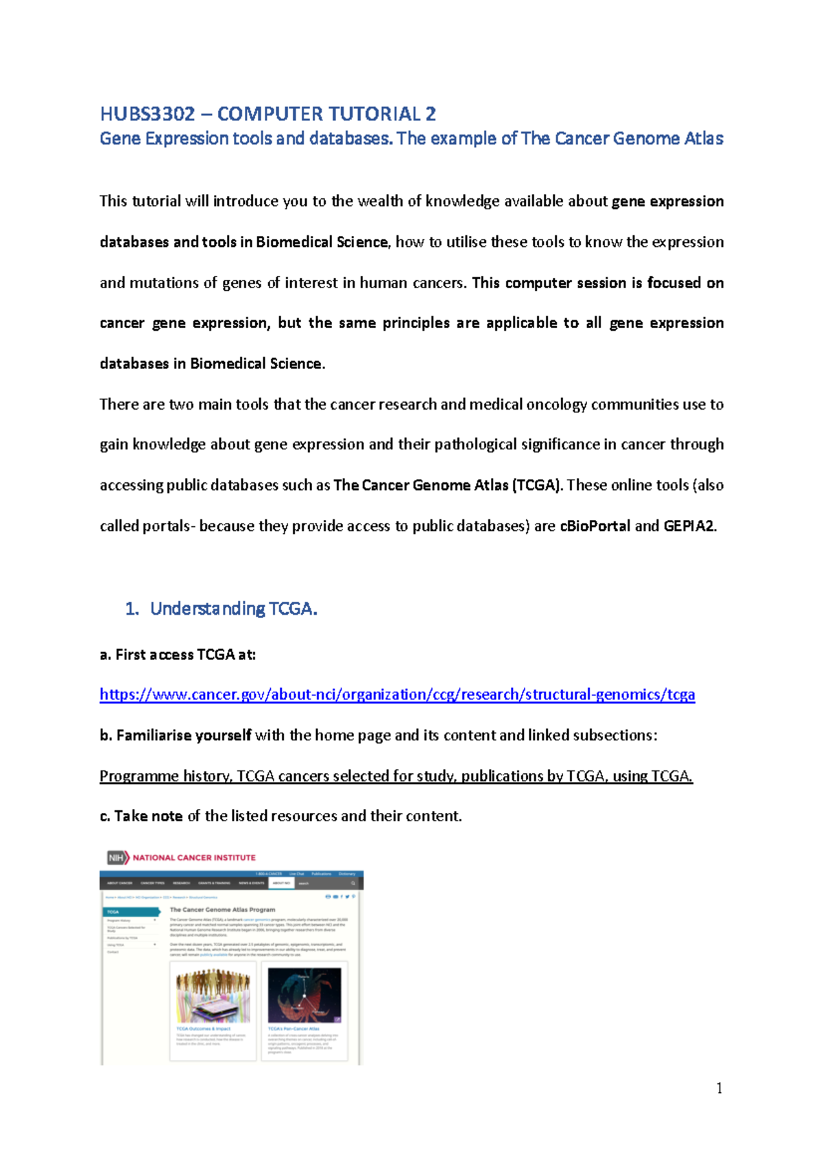 Hubs3302 tutorial 2 gene expression databases tcga tools and