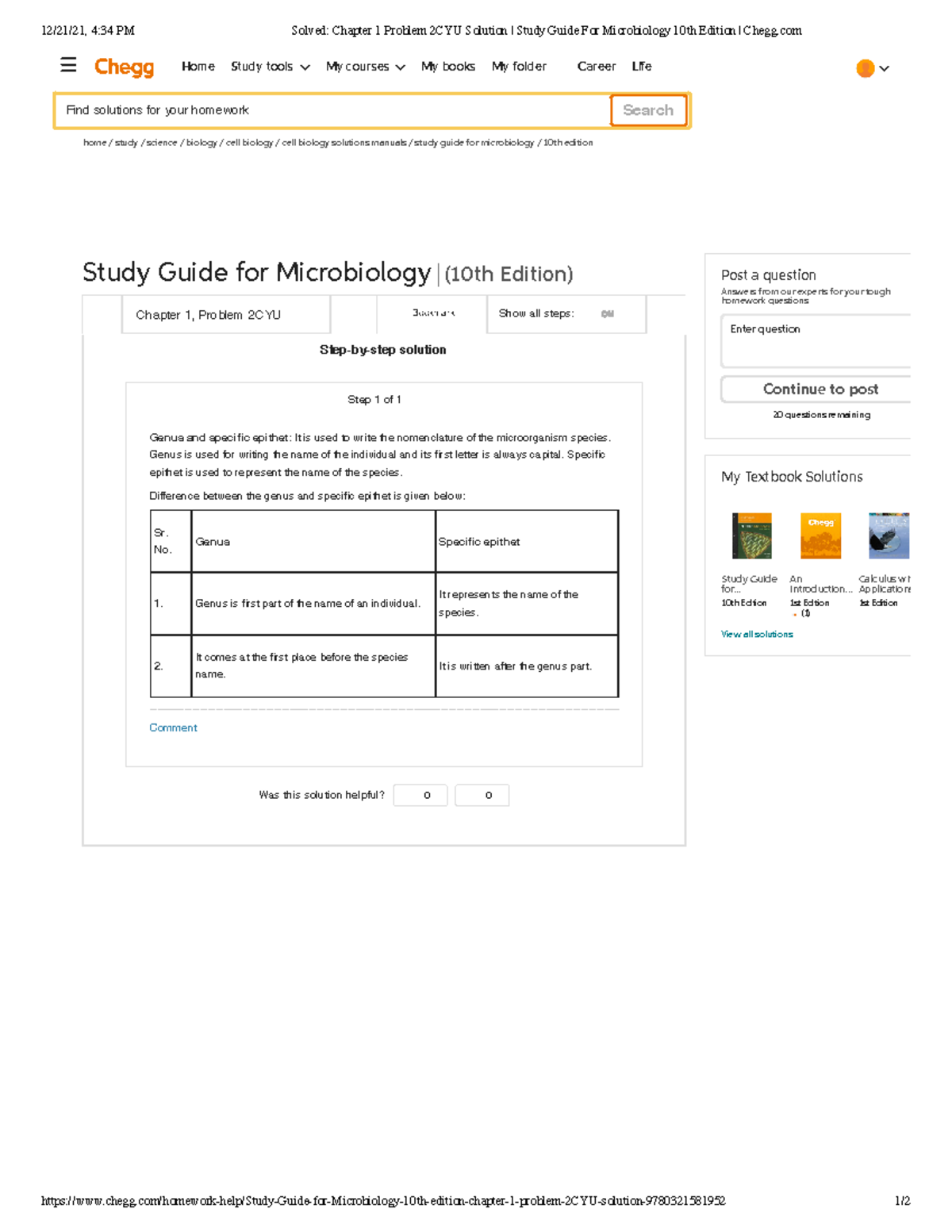 Solved Chapter 1 Problem 2CYU Solution Study Guide For Microbiology ...