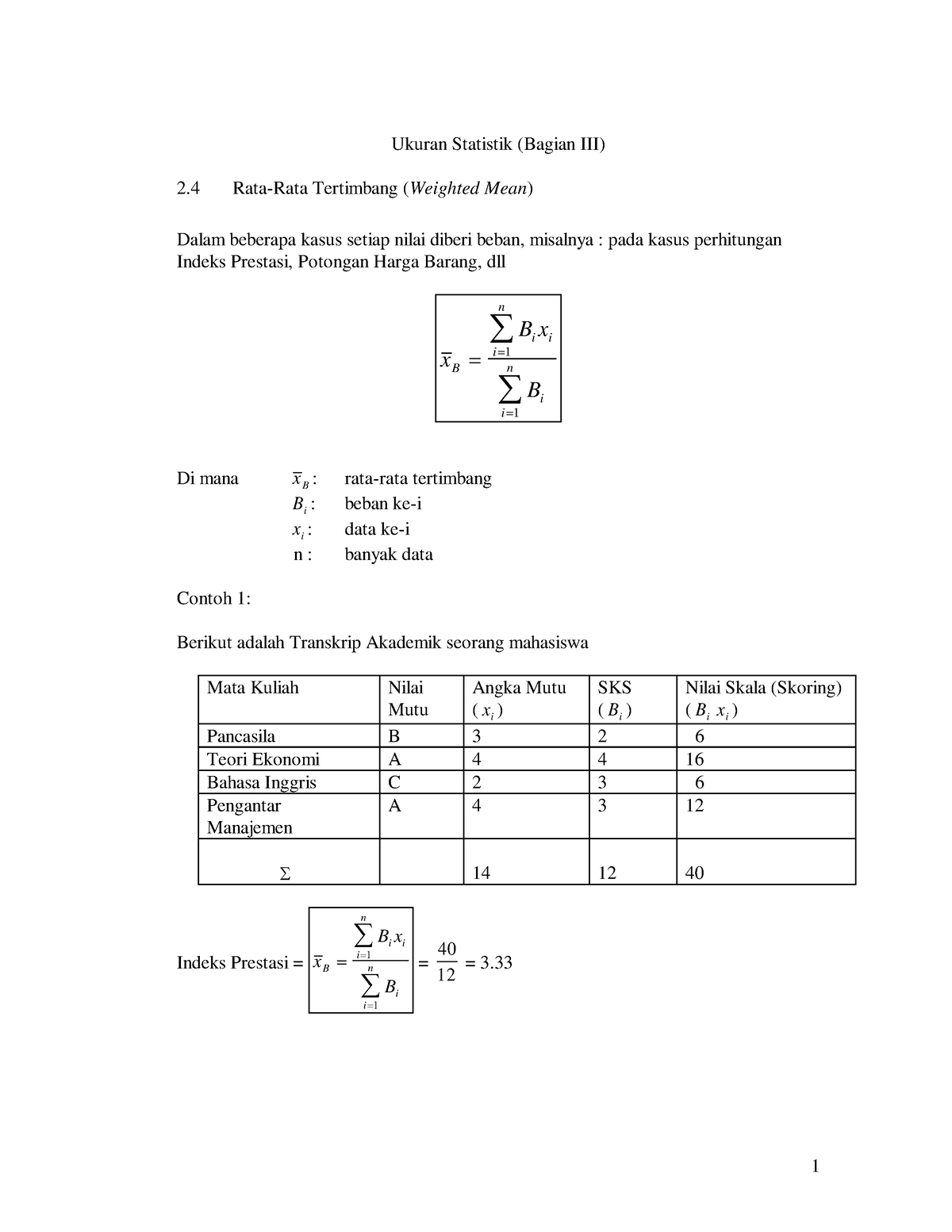 05Ukuran 3 - Statistika - Ukuran Statistik (Bagian III) 2 Rata-Rata ...