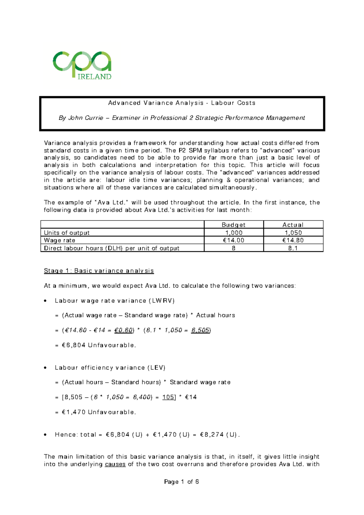 Advancedvariousanalysis - Advanced Variance Analysis - Labour Costs By ...