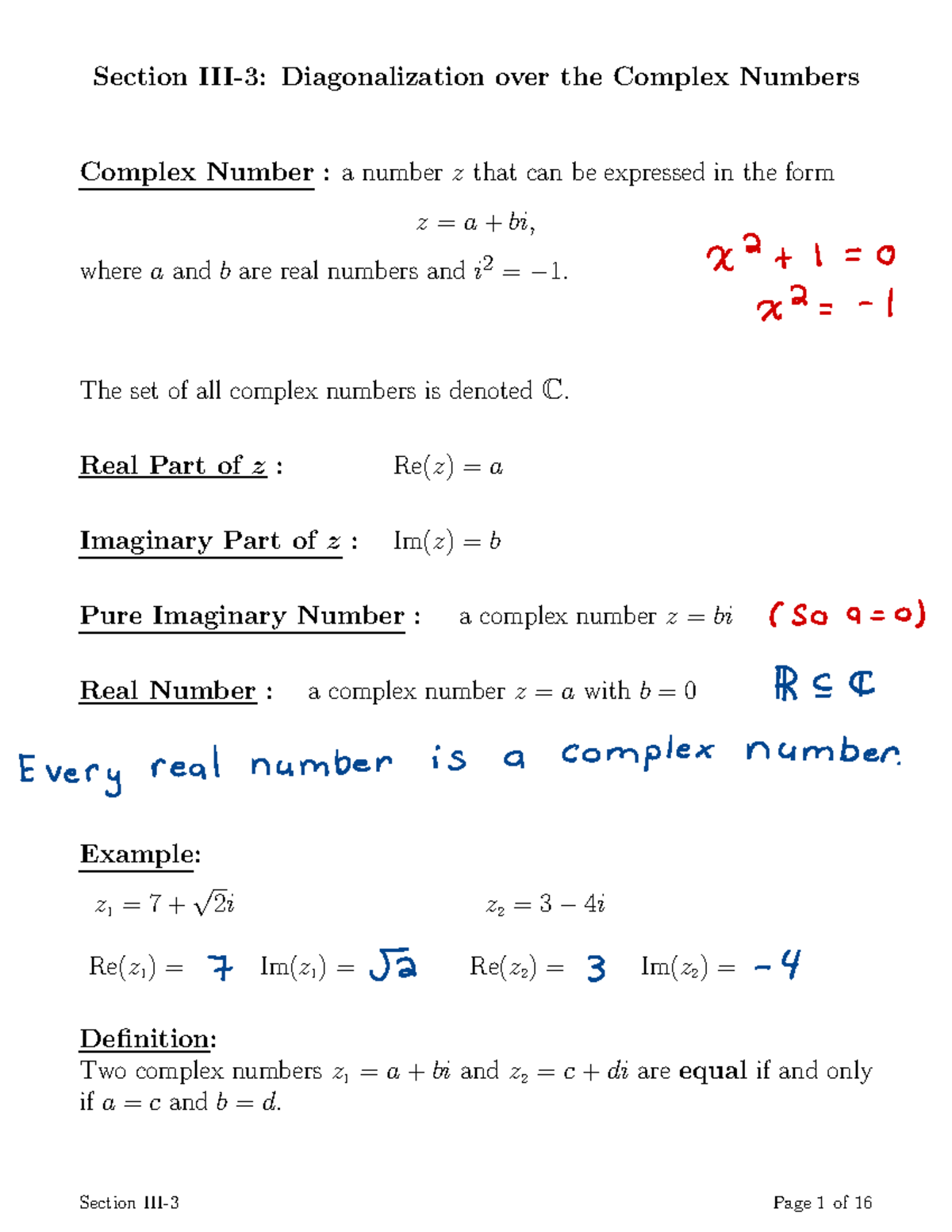 Section III-3 Good Copy 2 - Section III-3: Diagonalization over the ...