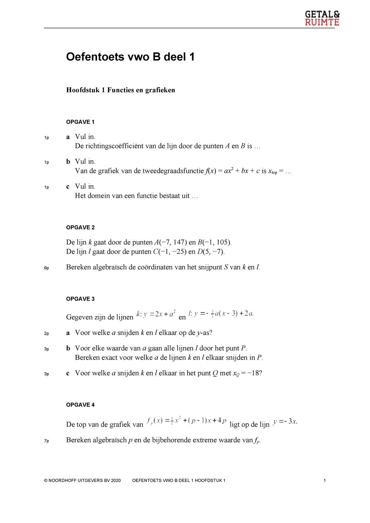 Oefentoets Hoofdstuk 1 - Oefentoets Vwo B Deel 1 Hoofdstuk 1 Functies ...