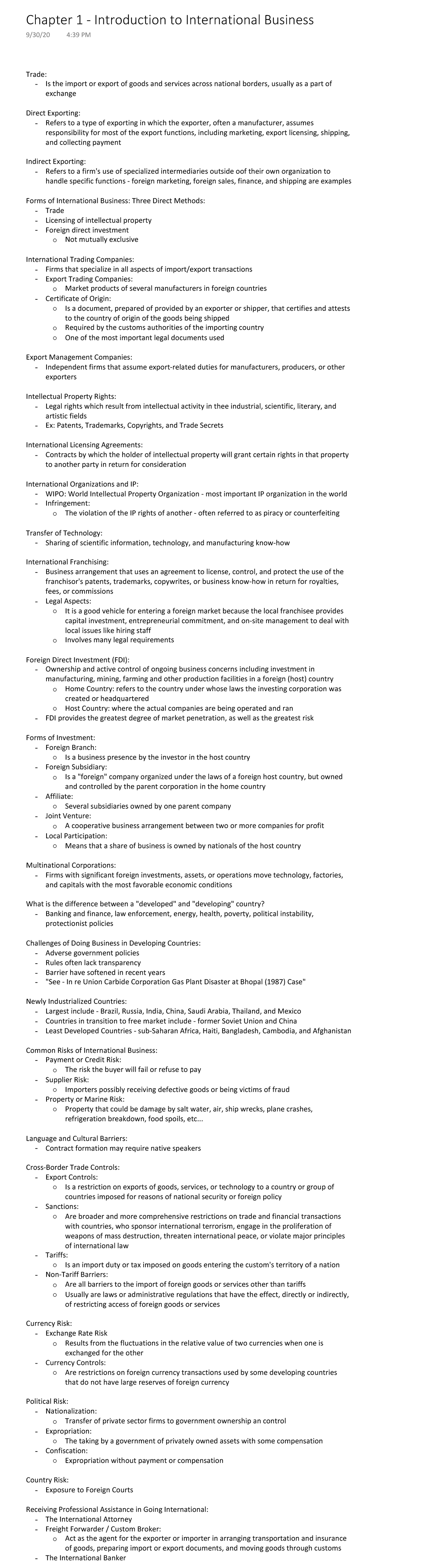 Chapter 1 - Introduction to International Business - Trade: Is the ...