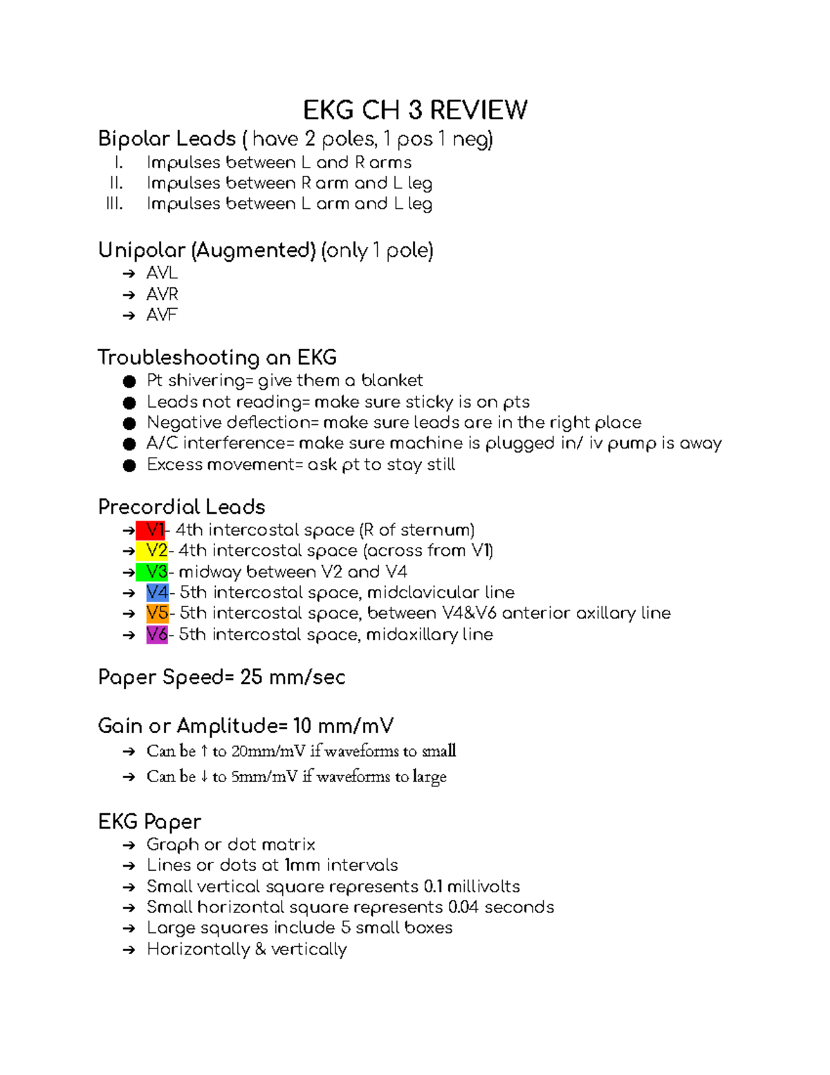 EKG Ch3 - leads - EKG CH 3 REVIEW Bipolar Leads ( have 2 poles, 1 pos 1 ...