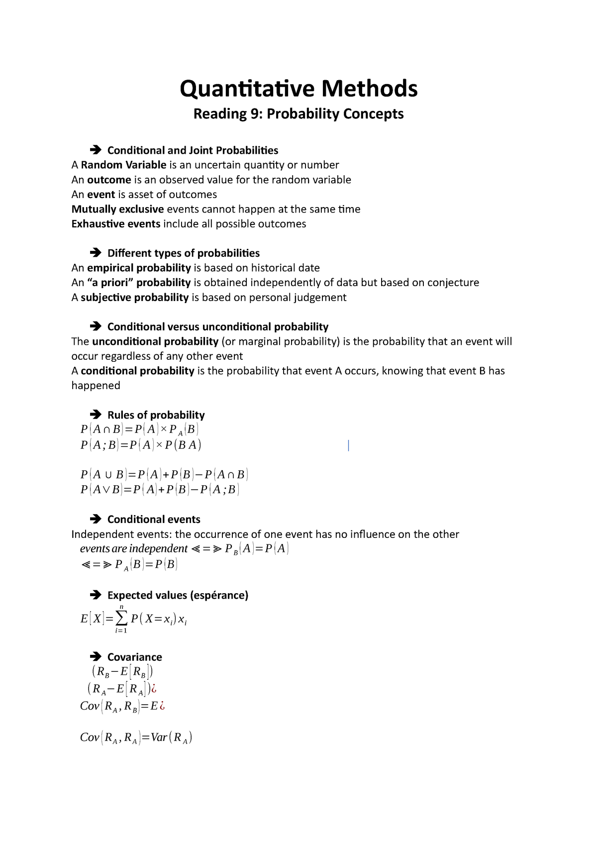 CFA Lvl 1 - Reading 9 - Quantitative Methods Reading 9: Probability ...