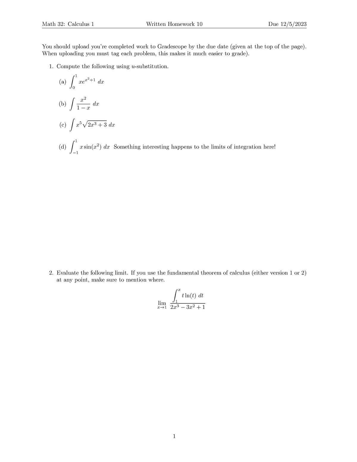 WH10 - math - Math 32: Calculus 1 Written Homework 10 Due 12/5/ You ...