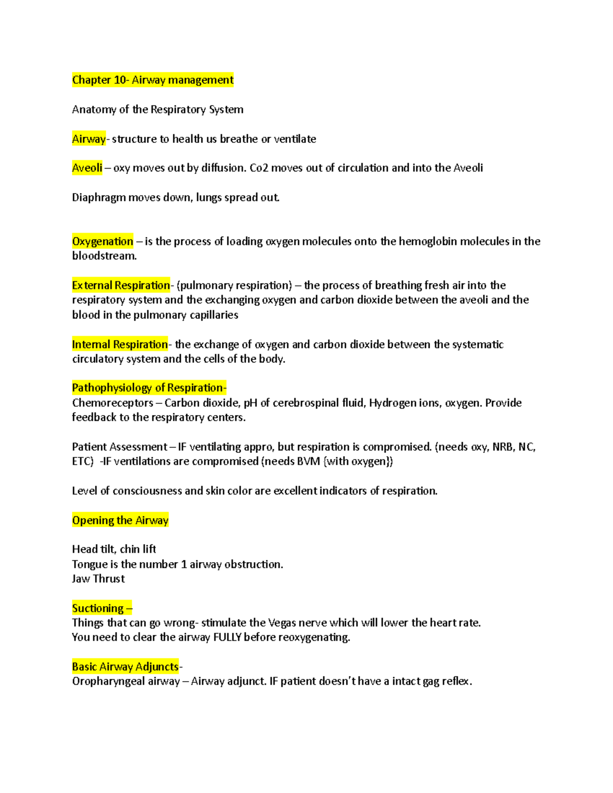 Chapter 10- EMT Classs Lecture Notes - Chapter 10- Airway Management ...