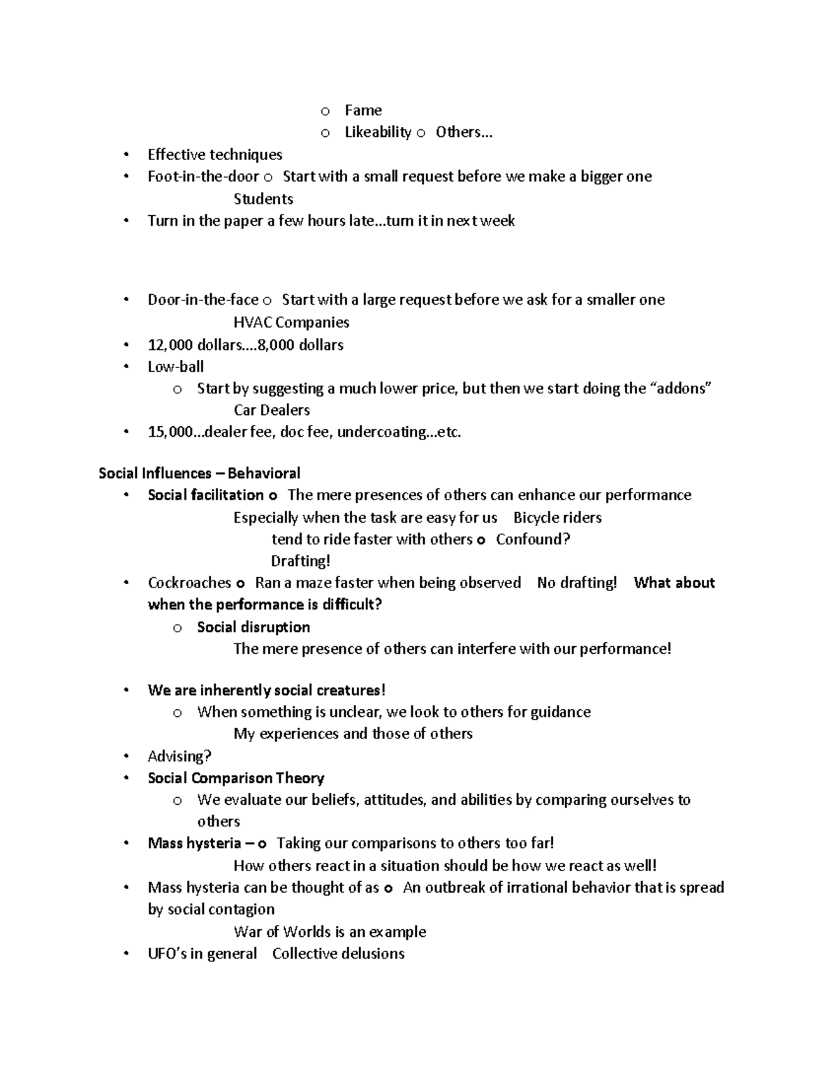 Psychology notes-7 - o Fame o Likeability o Others... Effective ...