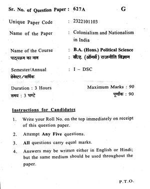 Sol dsc 3 COLONIALISM AND NATIONALISM IN INDIA - As per the UGCF - 2022 ...