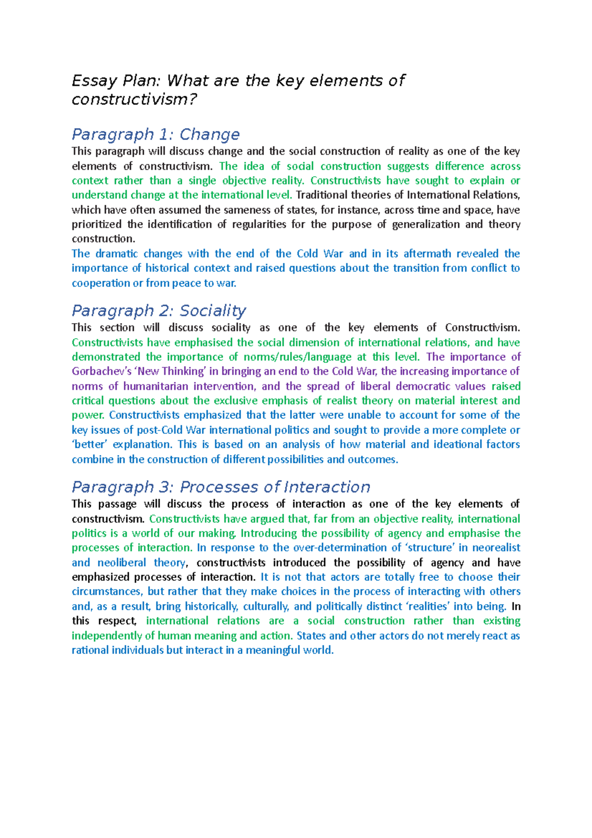 Essay Plan What are the key elements of constructivism - Essay Plan ...