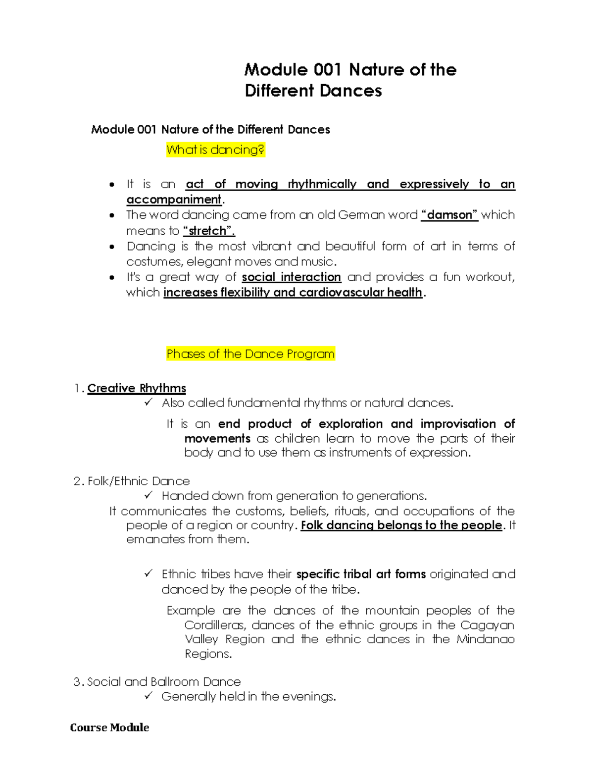 Reviewer Module 001 Nature of The Different Dances Course Module