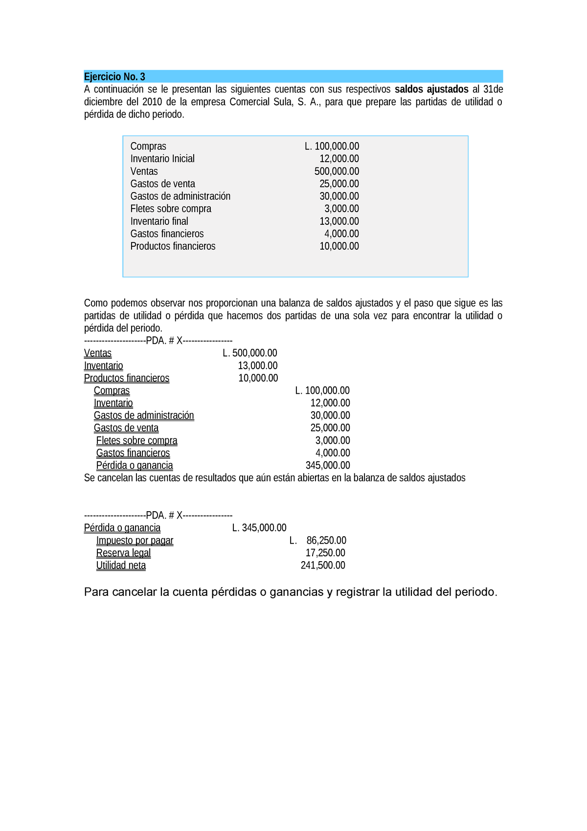 Cierre Contable Ejercicio 3 261015 - Ejercicio No. 3 A Continuación Se ...