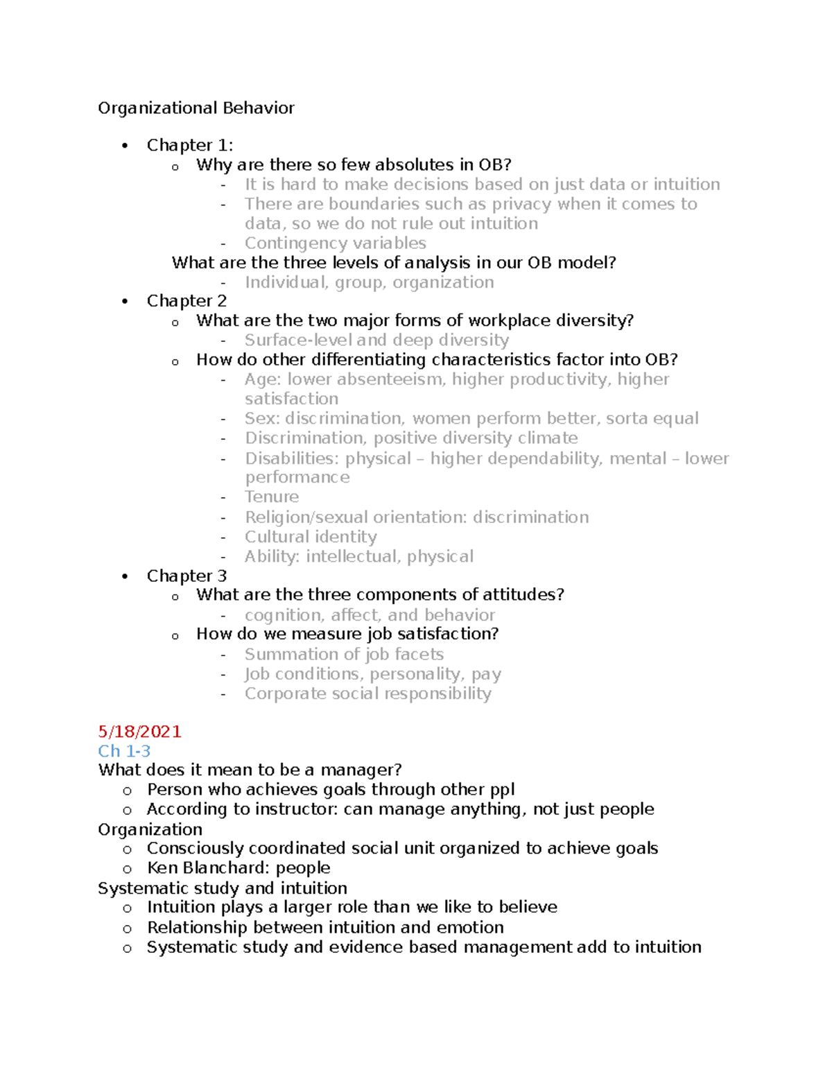 Organizational Behavior Notes - Organizational Behavior Chapter 1: o ...